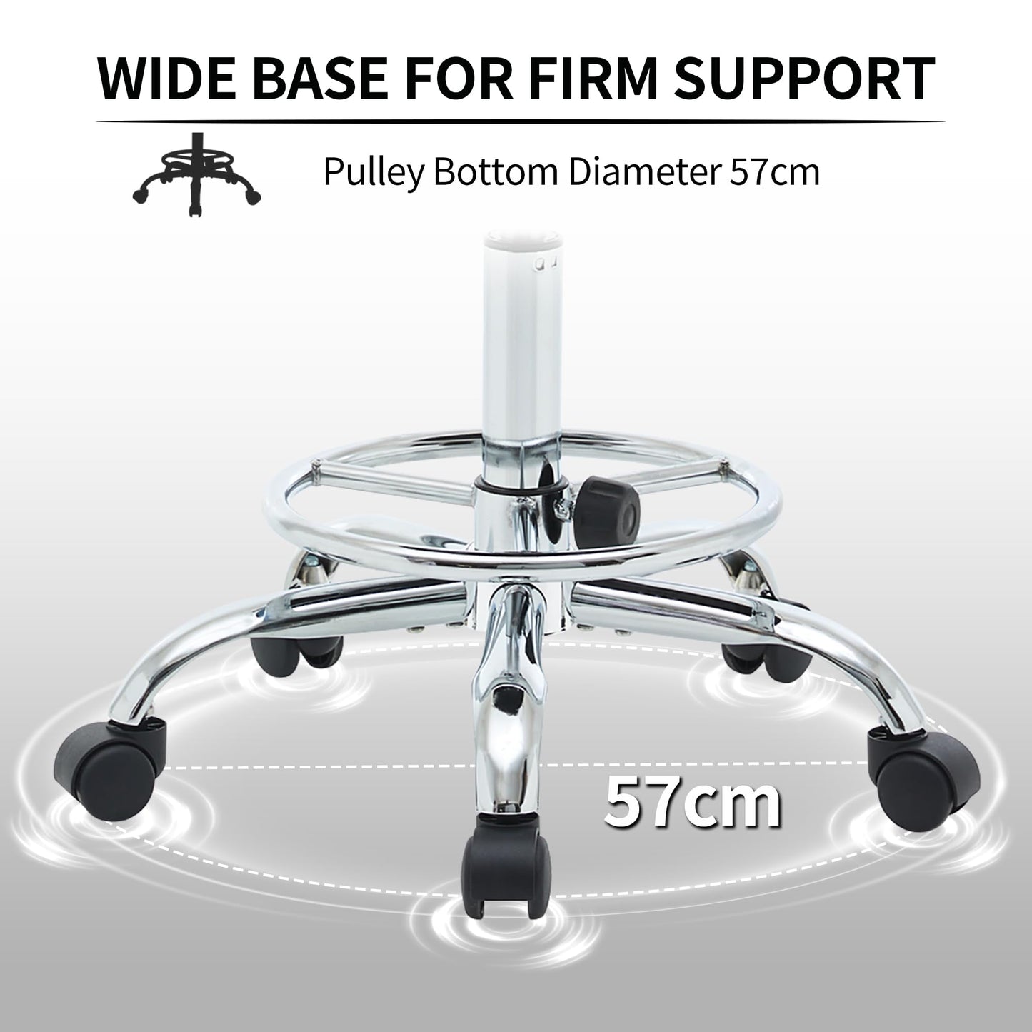 FIRAVOE Ergonomic Rolling Office Stool Chair with Backrest, Swivel Armless Desk Chair with Adjustable Footrest