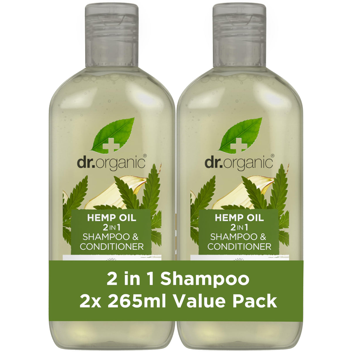 Dr Organic Hemp Oil 2 in 1 Shampoo and Conditioner Pack of 2 x 265ml, Paraben & Sulphate Free for Women & Men, Natural, Vegan, Organic