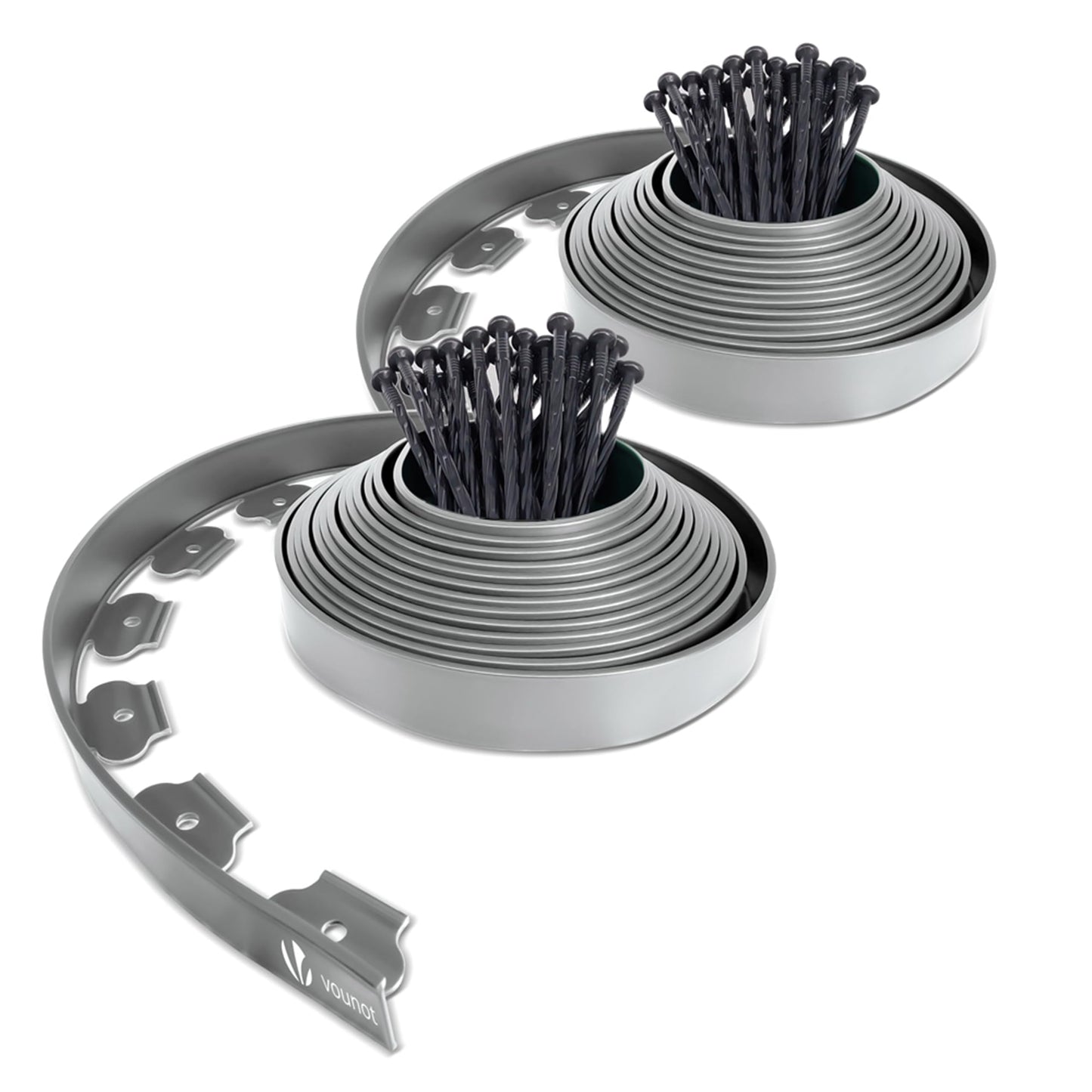 VOUNOT 20m Flexible Lawn Edging, Plastic Garden Edging Border with 60 Strong Securing Pegs, Height 5cm, Grey