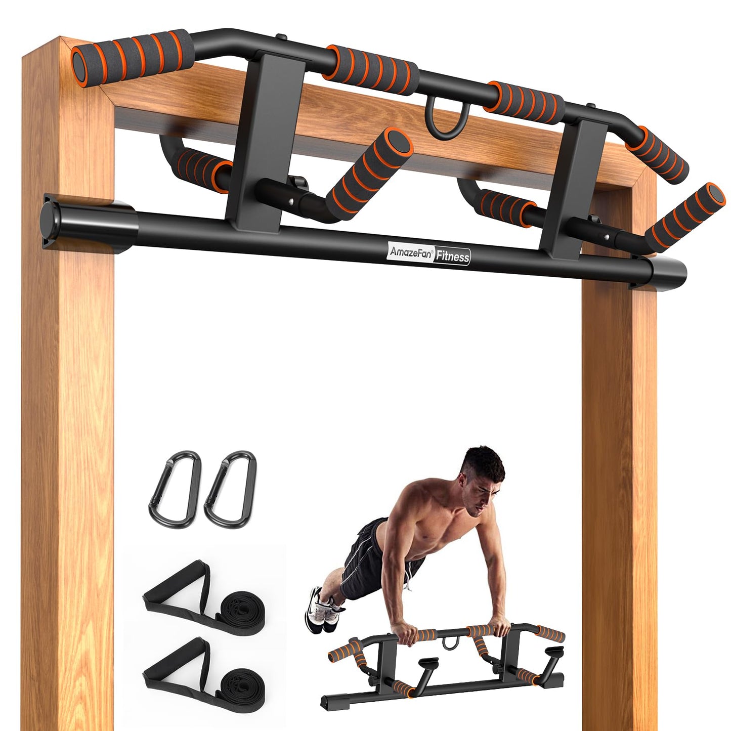 AmazeFan Pull Up Bar Doorway with Ergonomic Grip - Fitness Chin-Up Frame for Home Gym Exercise - Multi-Angle Grip - 2024 Upgrade Smart Hook (Fits
