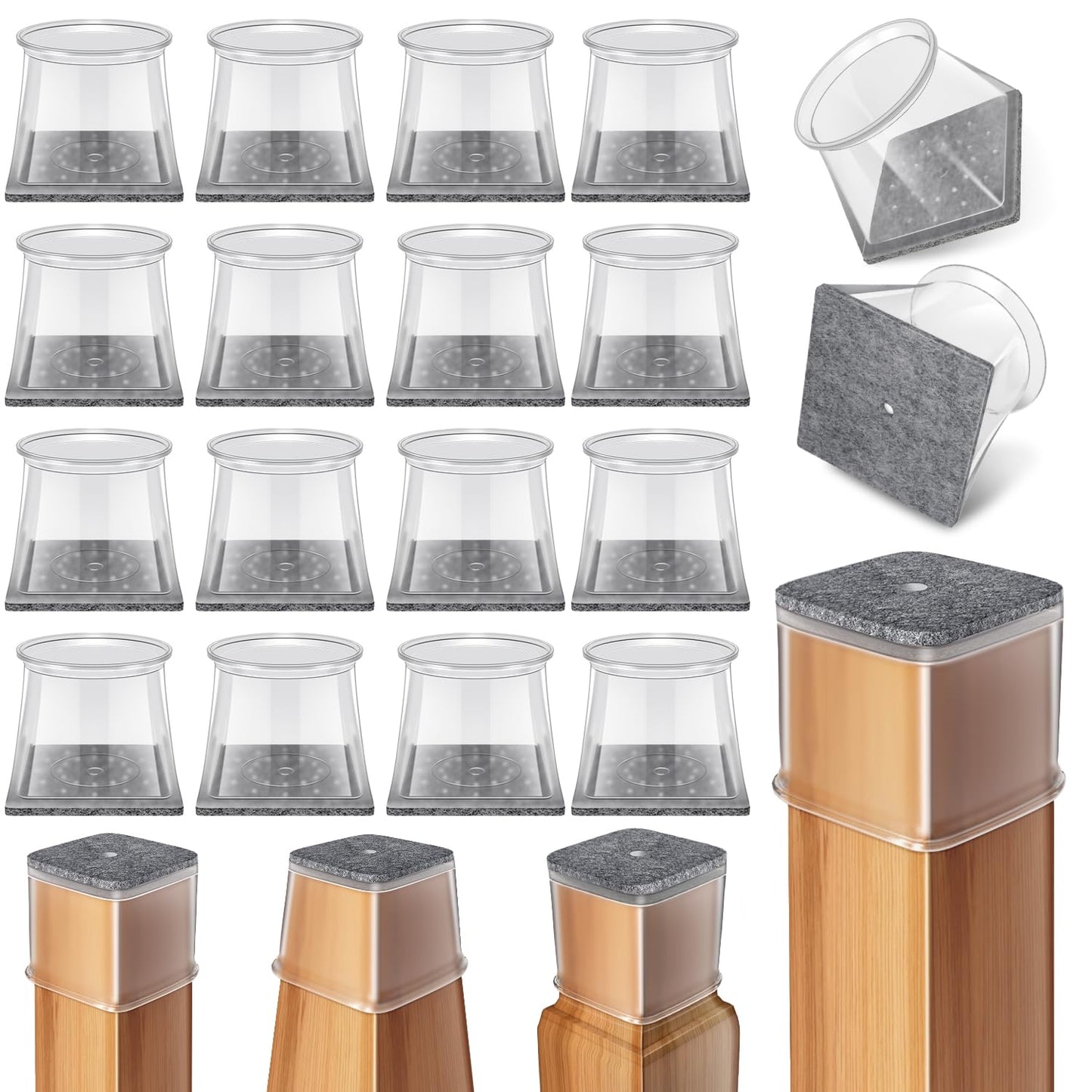 24 Pcs Chair Leg Floor Protectors Square Large, Silicone Felt Furniture Leg Pads Caps Covers for Hardwood Floors (Fit: 41-50mm)