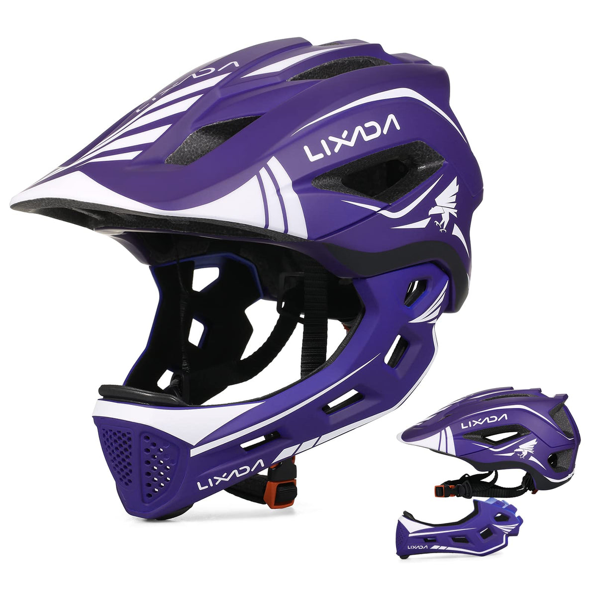 Lixada Kids Full Face Helmet Detachable Child Boys Girls Bike Helmet Protective Gear for Cycling Skateboarding Roller Skating Cycle Helmet 52-58cm