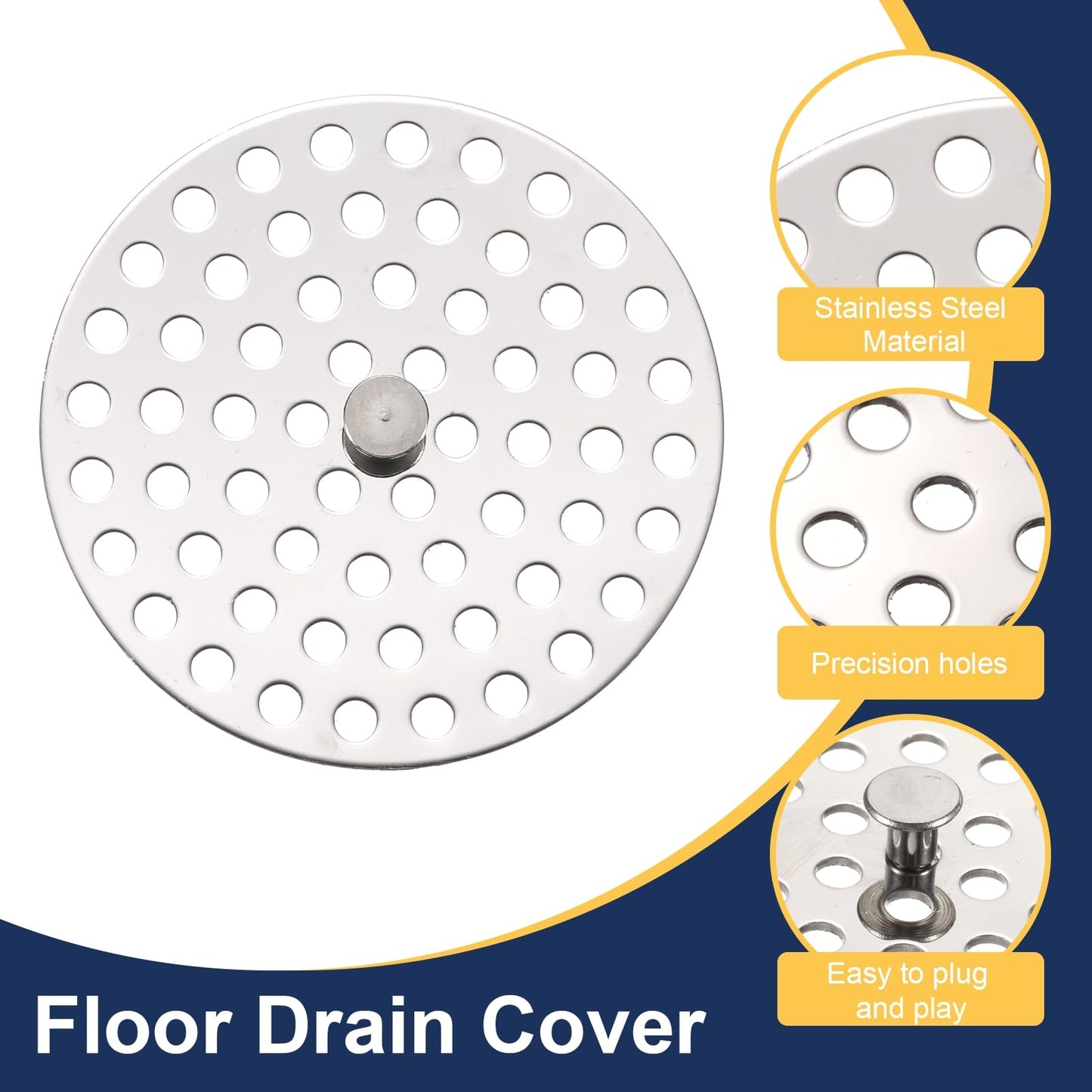 sourcing map Shower Drain Hair Catcher, 3 inch Stainless Steel Round Floor Drain Cover Anti-Clogging Protection Cover Replacement for Furniture
