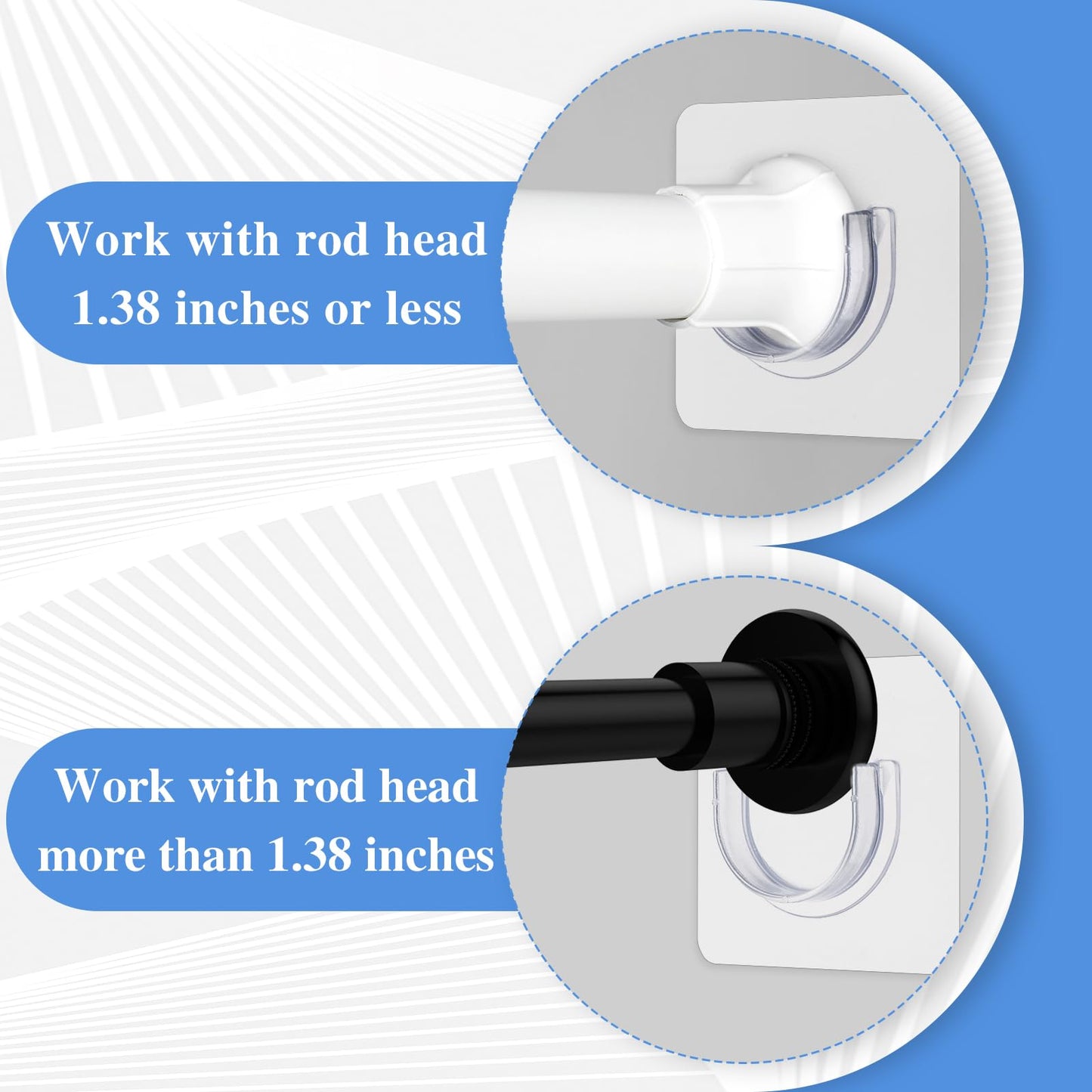 Molain 4Pcs Adhesive Shower Curtain Rod Holder, No Drilling Transparent Shower Rod Holder Invisible Wall Mount Holder Shower Rod Retainer Tension