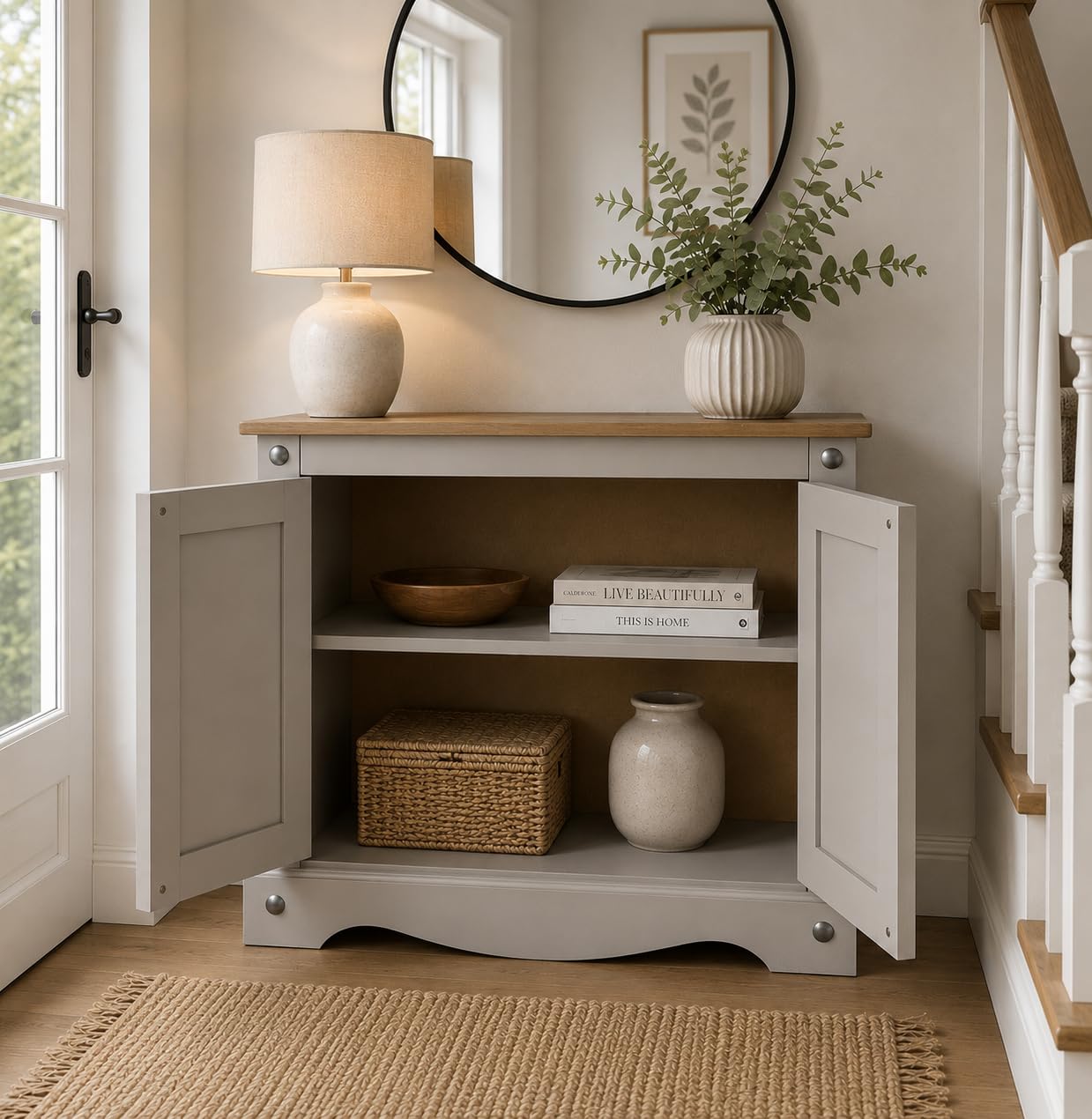 Corona Sideboard 2 Door Cupboard Grey Mexican Solid Pine Wood Cabinet W 75 x D 36 x H 73 cm