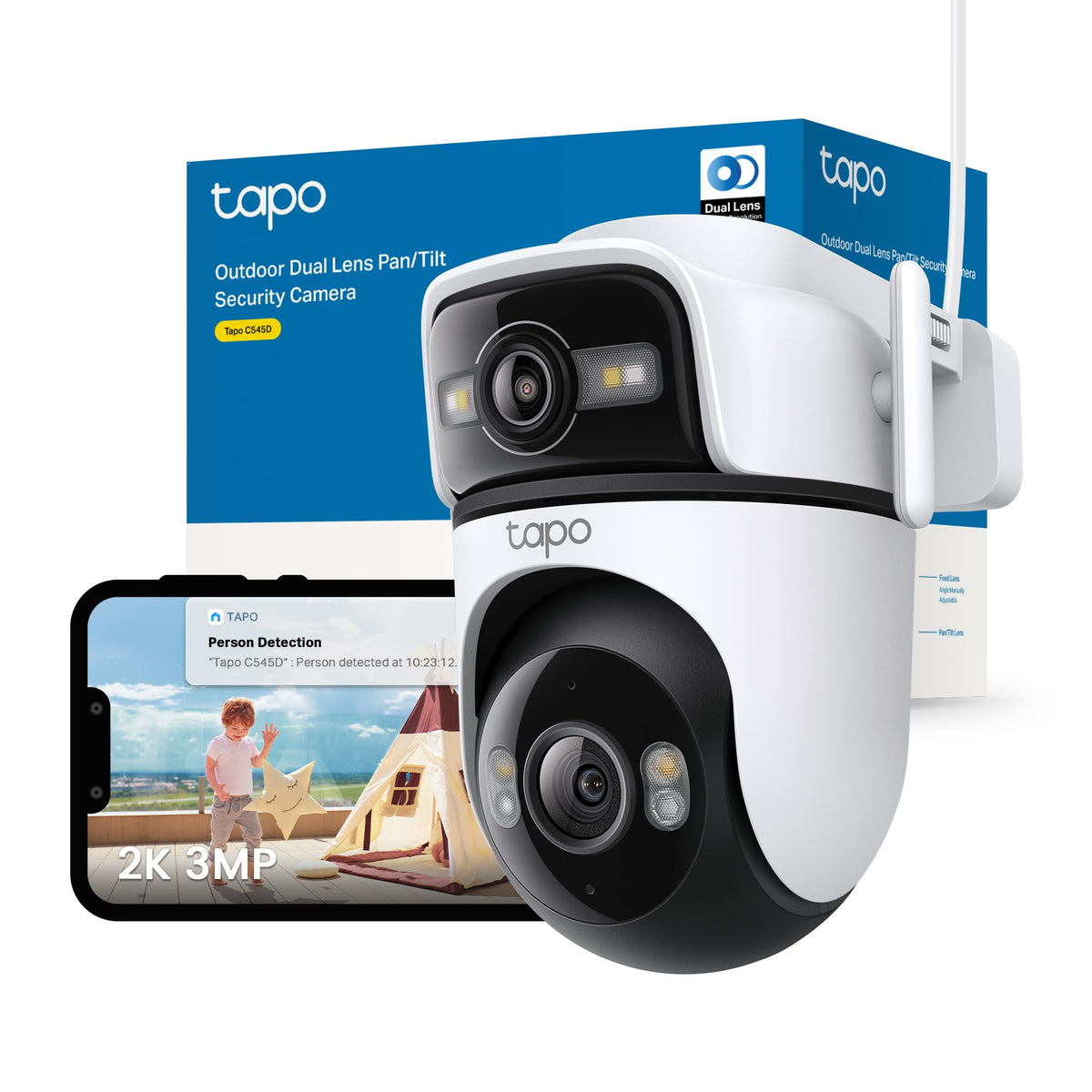 Tapo C545D 2K 3MP Dual Lens Outdoor Camera,Security Camera with Smart Tracking,Smart AI Outdoor Camera,CCTV,Night Vision,IP66,2 Way Audio,No