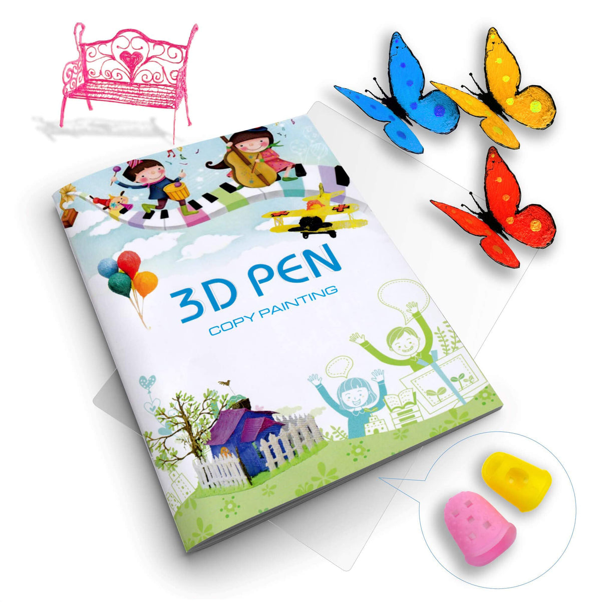 SONGTIY 3D Printing Drawing Book, Reusable Colorful 40 Patterns Thick Paper Template with a Clear Plate, Painting Graffiti Template for 3D Pen DIY