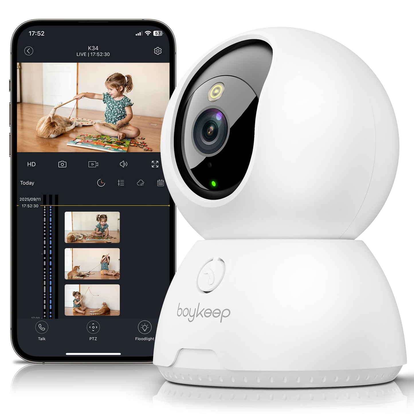 BoyKeep Indoor Camera, 2K Surveillance Cameras for Home Security with Motion Detection, Pet Camera Indoor with App, Color Night Vision, 2-Way Audio,