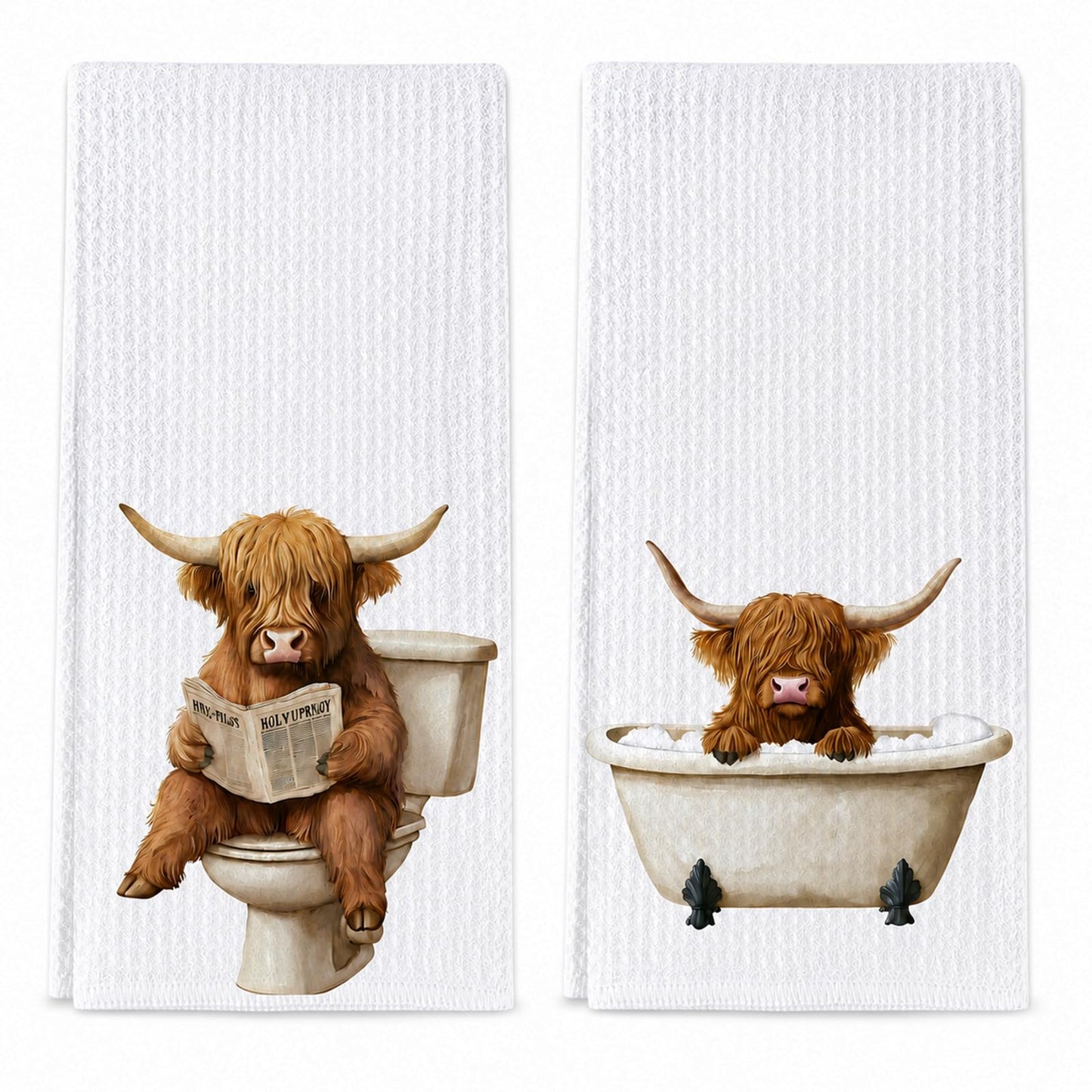 Hand Towels for Bathroom, Novel Highland Cow Bathroom Accessories, 2PCS