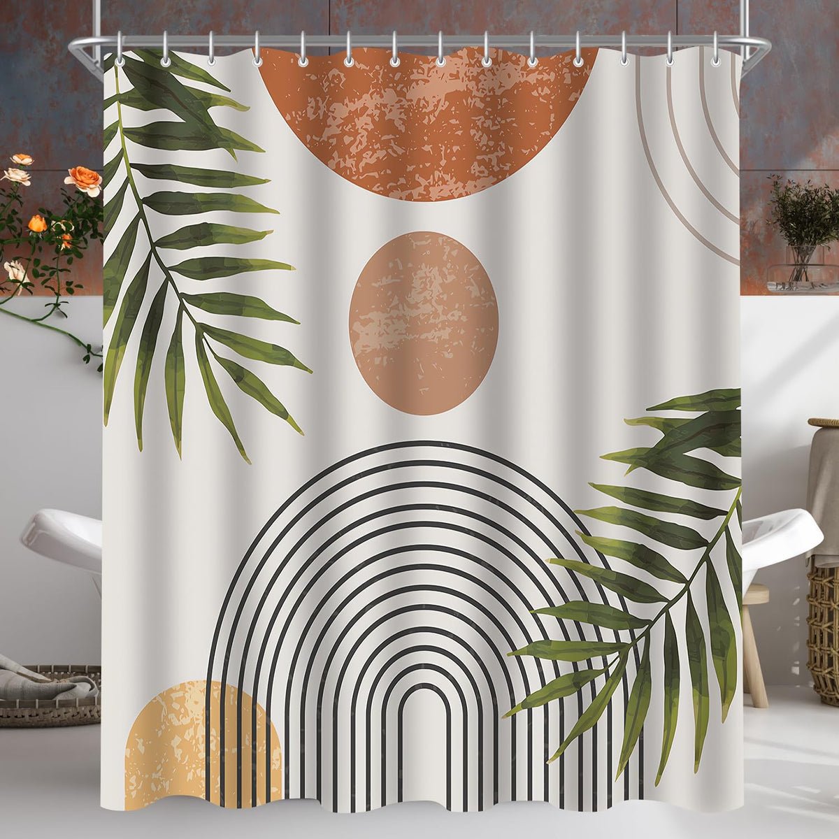 Lerores Shower Curtain 240 x 200 cm Print, Weighted Hem, Anti-Mould, Water-Repellent, Washable Polyester Bath Curtains with 16 Eyelets and Shower