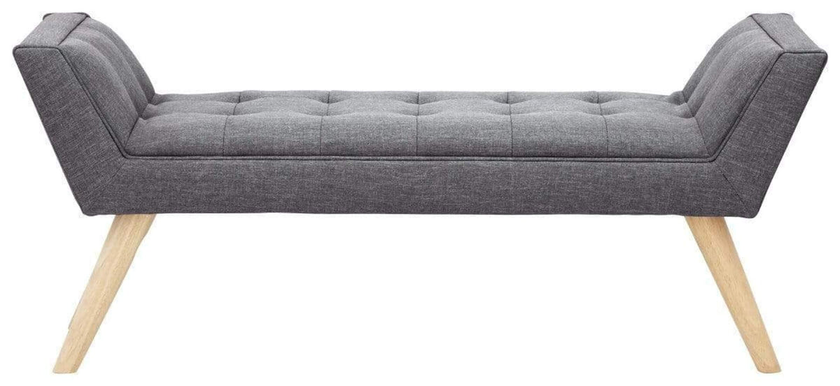 GFW Milan Upholstered Bench, Dark Grey Fabric Bench with Solid Wood Legs, Scandi Style Bedroom, Hallway and Window Seat