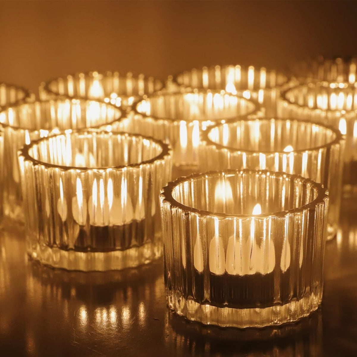 Vohocandle Glass Tealight Holders Set of 24, Clear Tea Light Candle Holders for Table Centrepiece, Weeding Tea light Holders with Ribbed Glass for