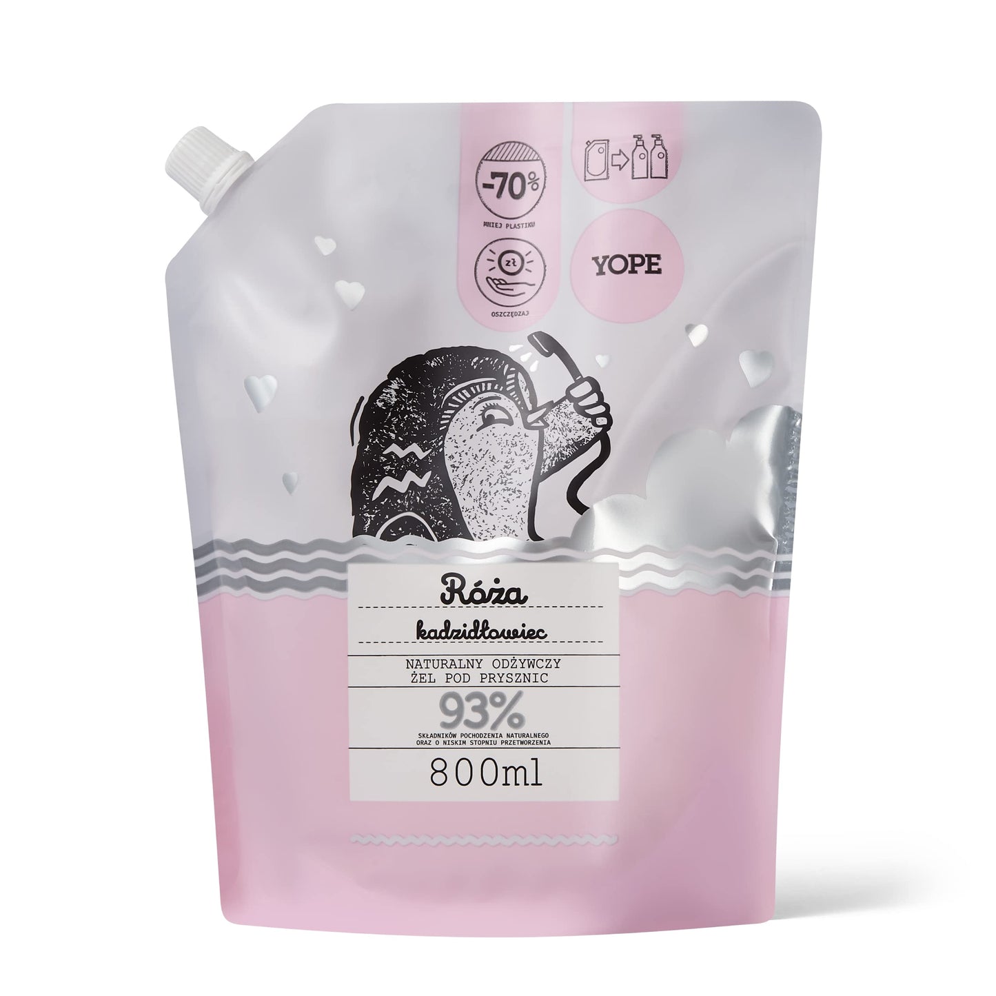 YOPE REFILL SHOWER GEL GENTLE, NEUTRAL PH 98% INGREDIENTS OF NATURAL ORIGIN VEGAN SCENT ROSE BOSWELLIA 800ml