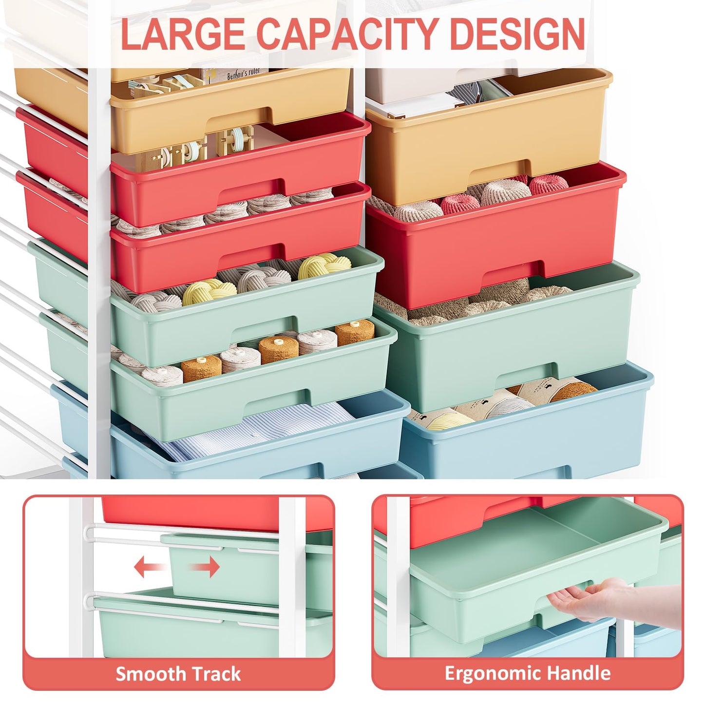 Rolling Storage Cart with 14 Drawers, Storage Organizer Cart with Tabletop and Pegboard,Utility Cart for Living Room, Classroom