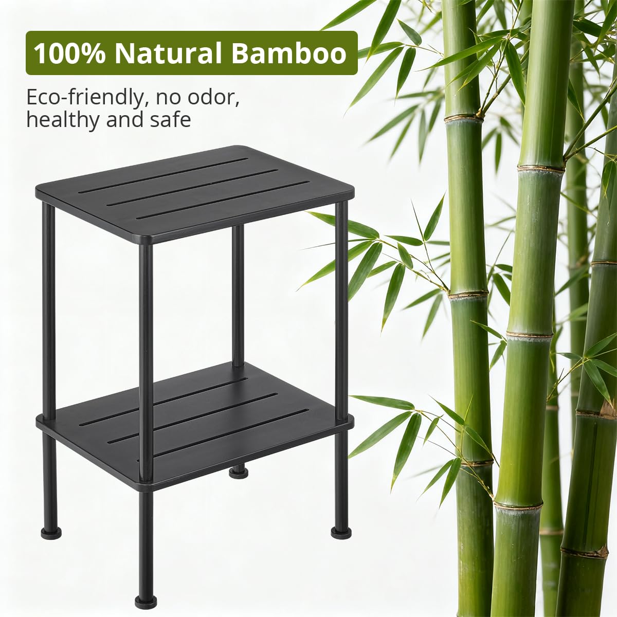 ZEXVIDA 2-Tier Bamboo Side Table, Slim End Table & Nightstand for Bedroom, Living Room, Sofa Side Table Coffee Table for Narrow Small Spaces (Black)