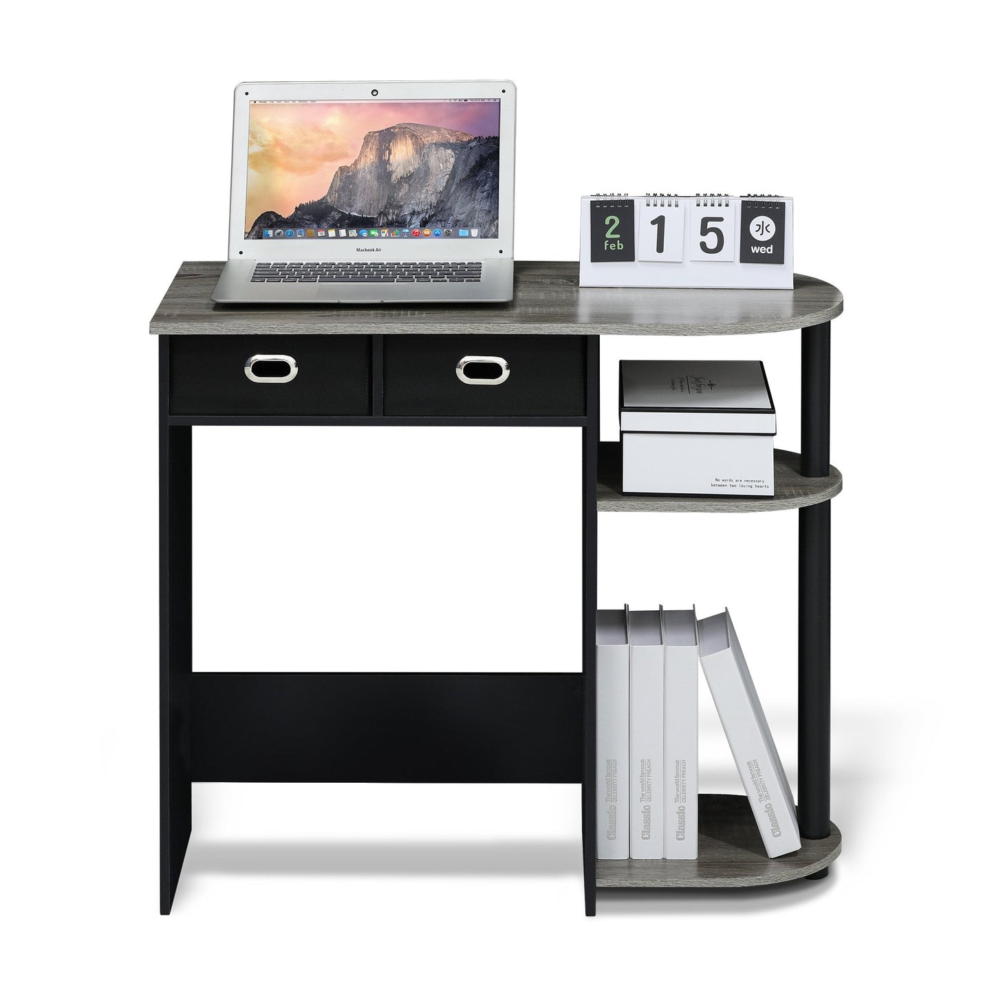 Furinno GO GREEN Desk, 80 cm Wide Gaming Desk with 2 Side Shelves and Storage Bins, Computer Desk, Office Desk for Home Office, Study Room, Dorm
