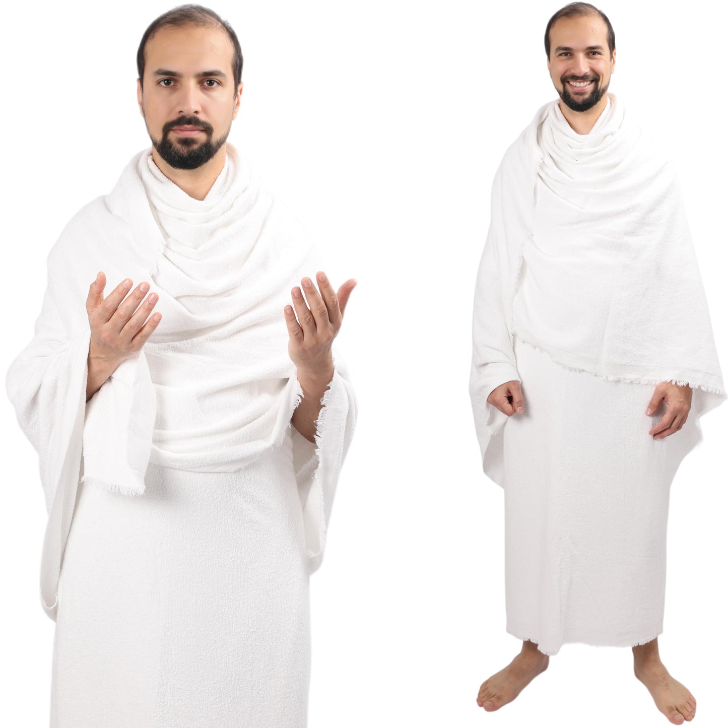 Ihram Hajj and Omra Adult 1350grame - Set of 2 Thick White Towels - 110 x 220 cm - Made from 100% Natural Cotton of Turkish Origin