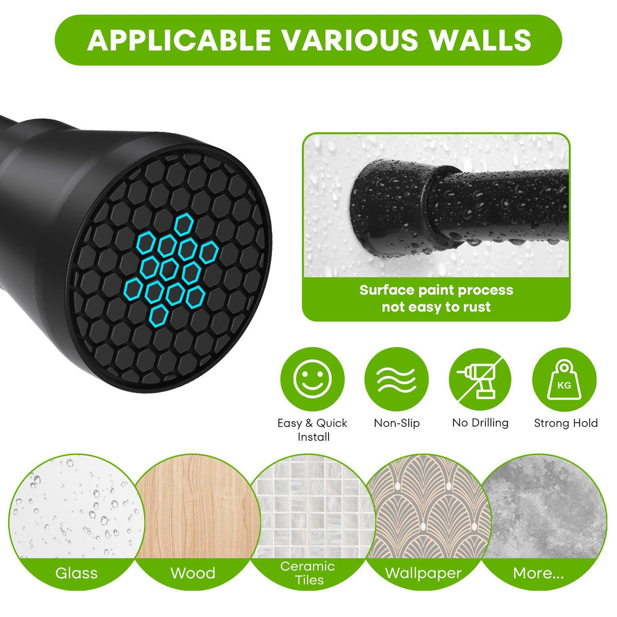 Shower Curtain Rail Extendable Curtain Poles 75-160cm Tension Rods for Curtains Black Net Curtain Rods Extendable Shower Curtain Rod Telescopic