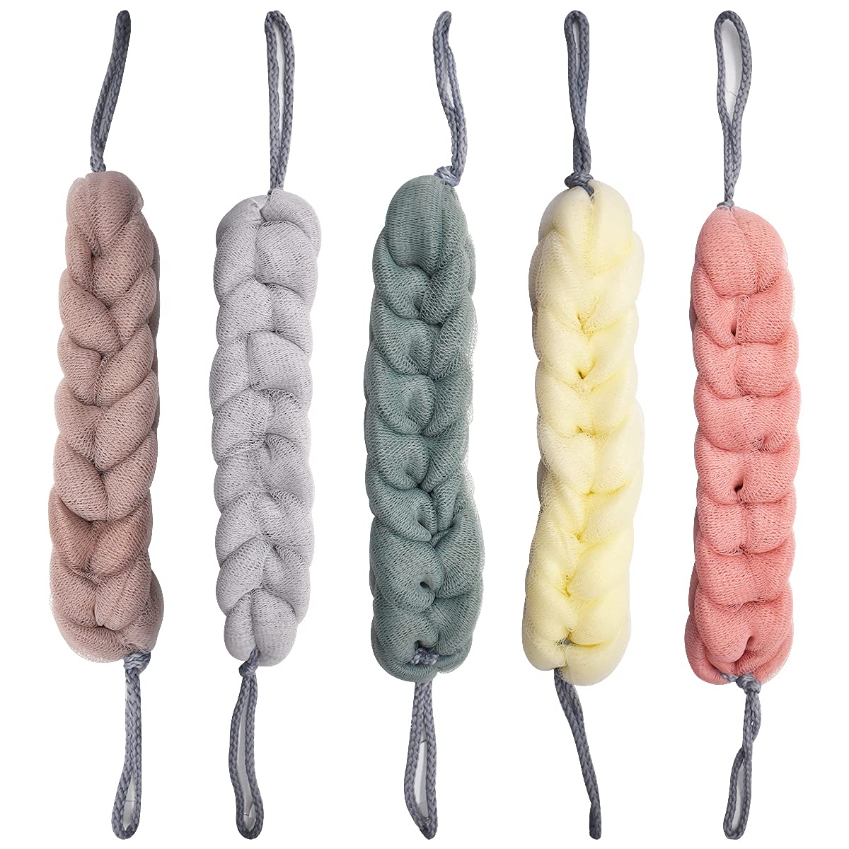 Bath Sponge for Adults,Forreen 5 Pieces Back Scrubber Mesh Stretchy Braids Shower Sponge Soft Exfoliating Massage Sponge for Men Women Body Scrubbing