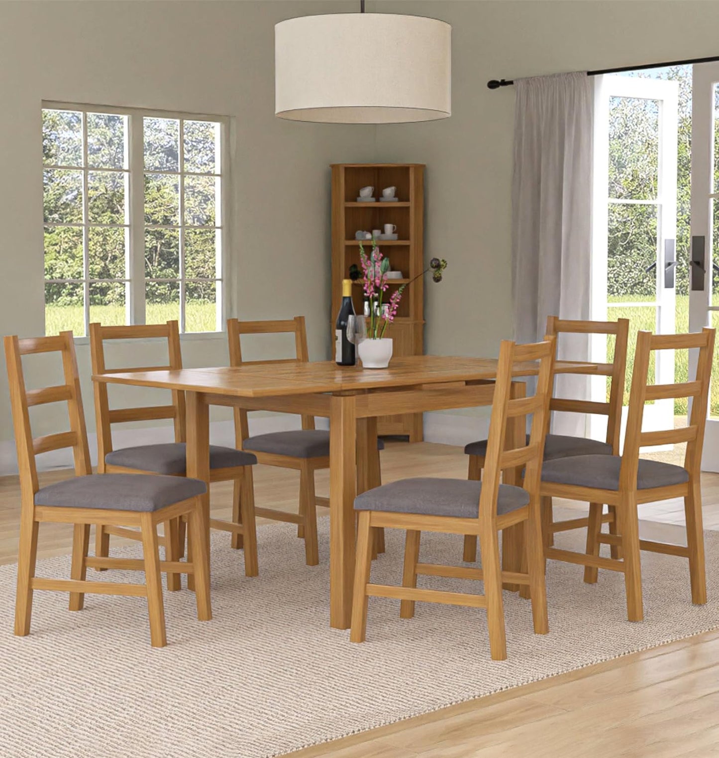 Hallowood Furniture Waverly Oak Extending Dining Table and Chairs Set 6