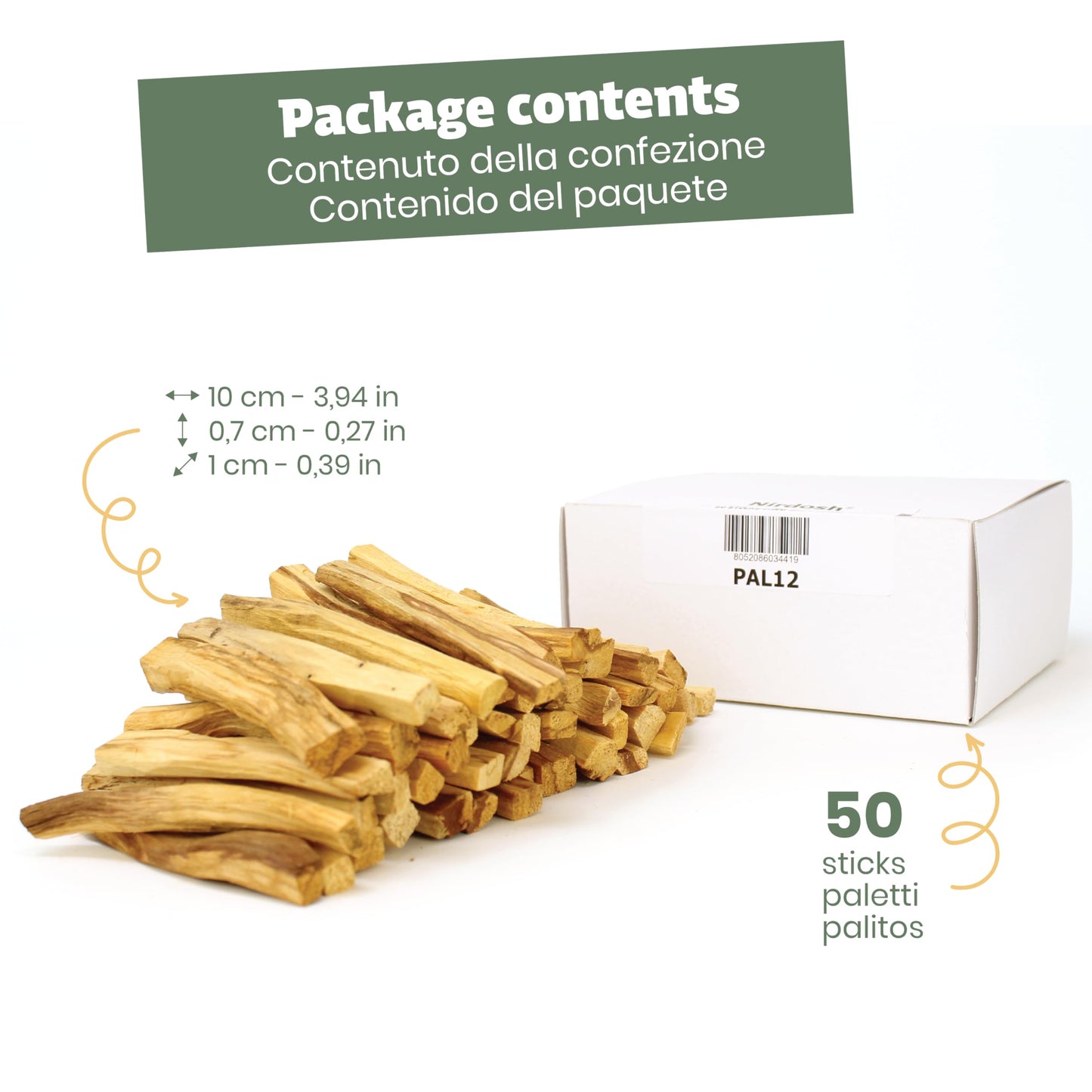 NIRDOSH - Palo Santo Incense Sticks PALITO from Ecuador - 50 Wood Sticks 3.94in - Original and Natural Palo Santo Incense Wood for Yoga and Meditation