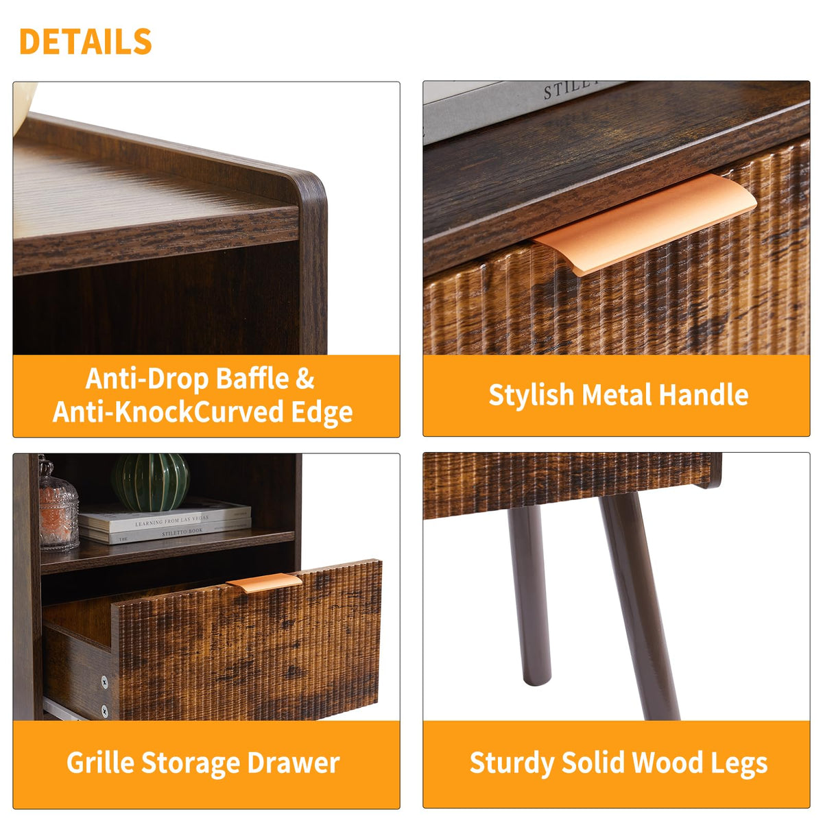 Aibiju Bedside Table, Modern Nightstand with Drawer, Small Night Stands for Bedrooms, Mid Century Nightstands with Open Storage Shelf, end Table