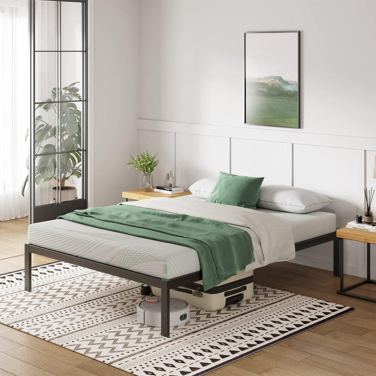 Novilla 30.5 cm Metal Bed Frame, 4FT Platform Bed Frame With Noise-cancelling Design, Engineered Wood Slat Support, Solid Support Leg, Easy Assembly