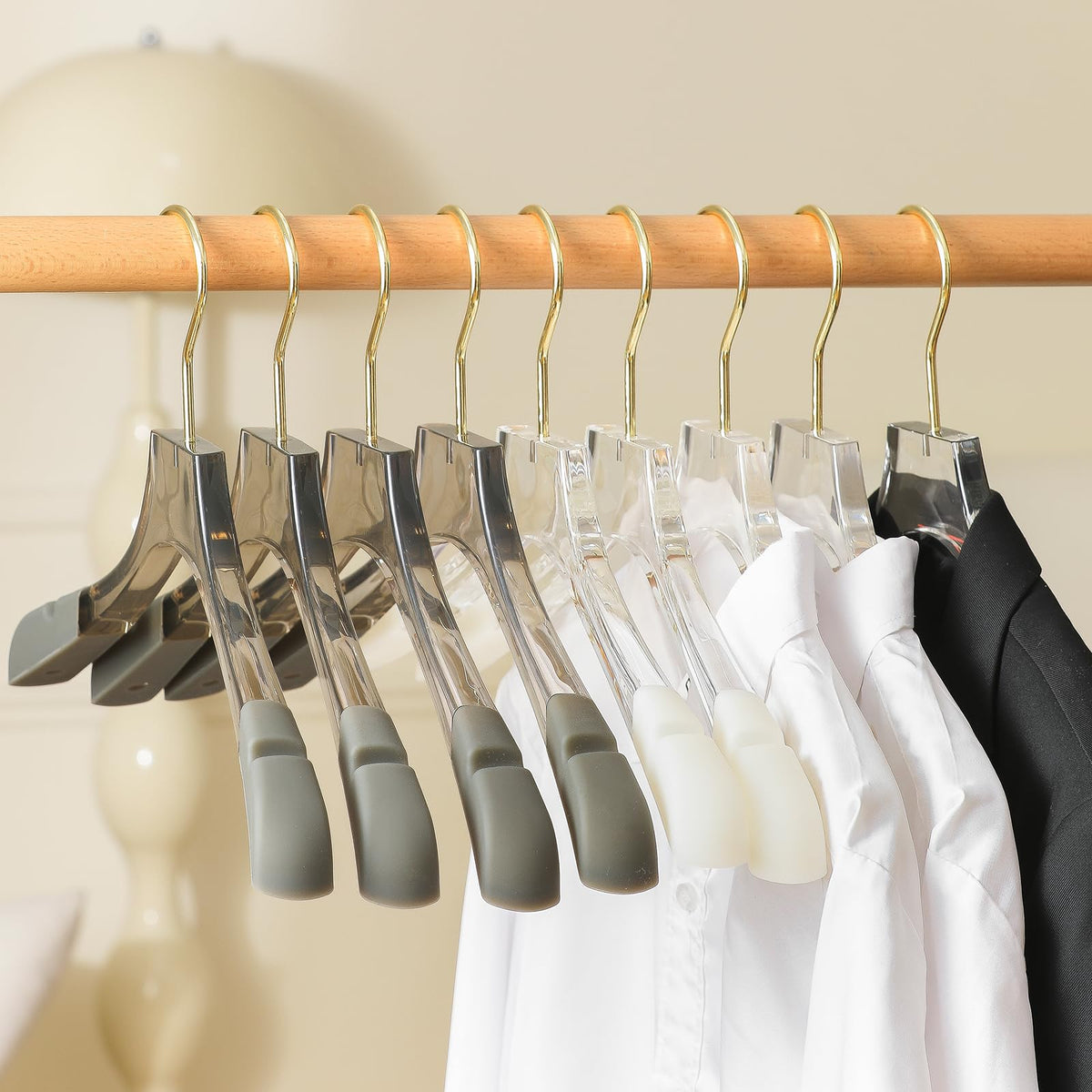 Besser 6 Pack Luxury Acrylic Hangers 38 cm,Gold Acrylic Hanger for Coat Suit,Premium Crystal Non-Slip Hangers with Gold Hook