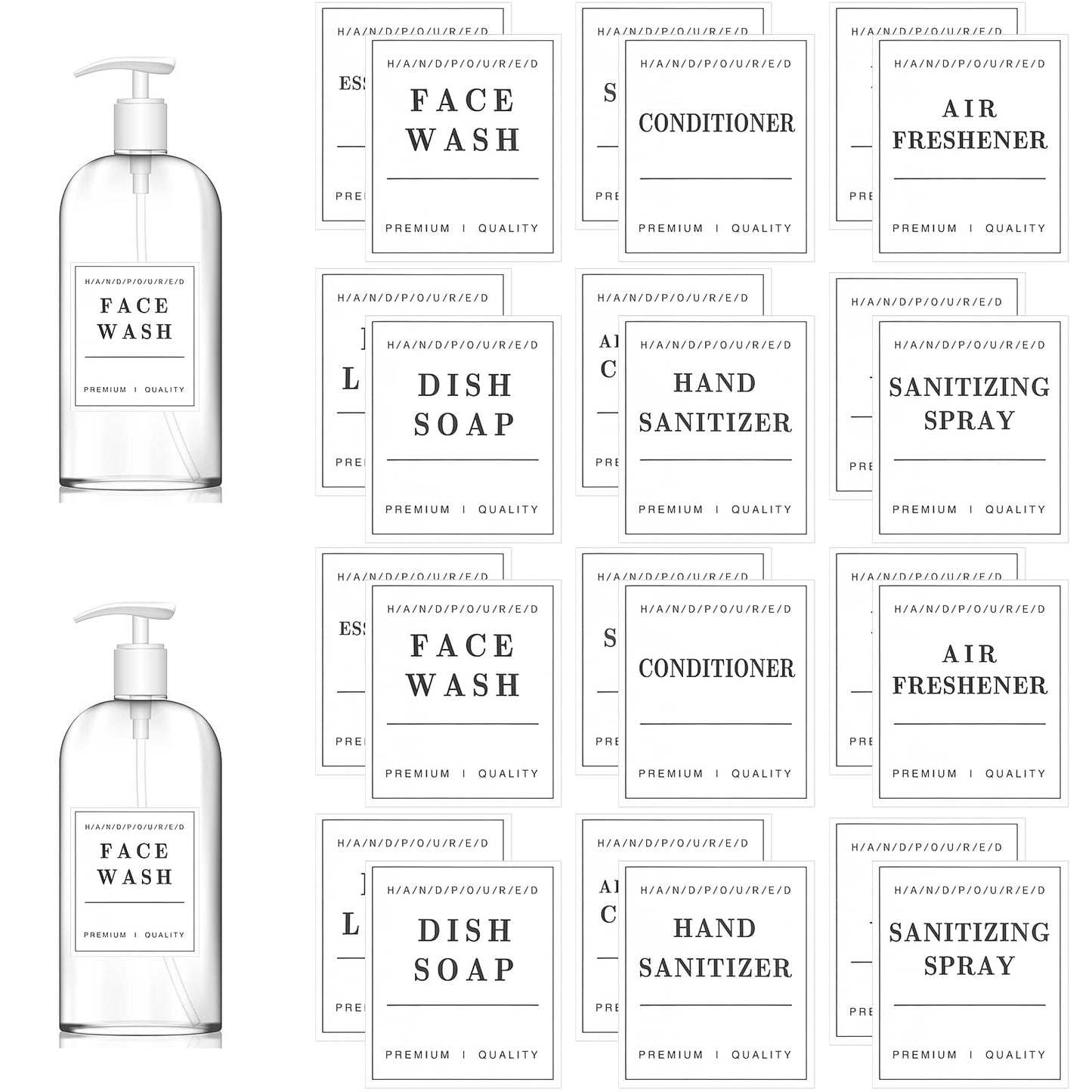 24 PCS Waterproof Labels for Bottles, Bathroom Hand Soap Shampoo and Conditioner Dispenser Label Stickers, Removable Labels for Soap, Lotion