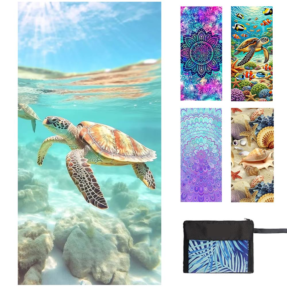 JAODFK Microfibre Beach Towel 71"X32" Quick Dry Lightweight Sand Free Extra Large Thin Sea Turtle Towels Travel Essentials For Adults Womens Swim