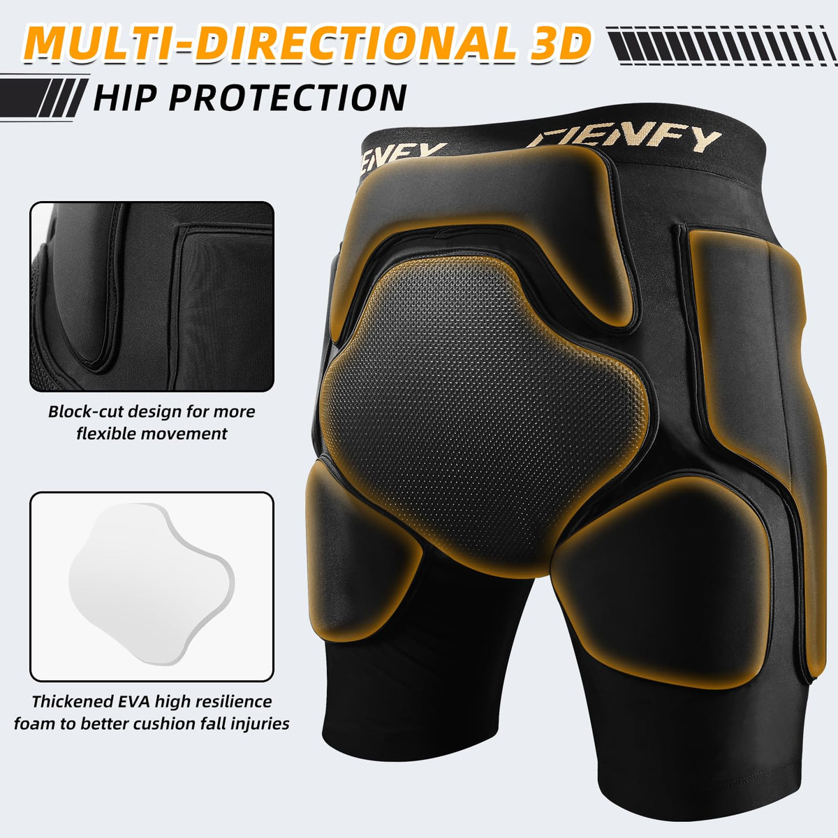 Cienfy 3D Hip Protective Padded Shorts EVA Tailbone Pad Impact Gear for Skiing Skating Snowboarding Skateboarding (Medium)