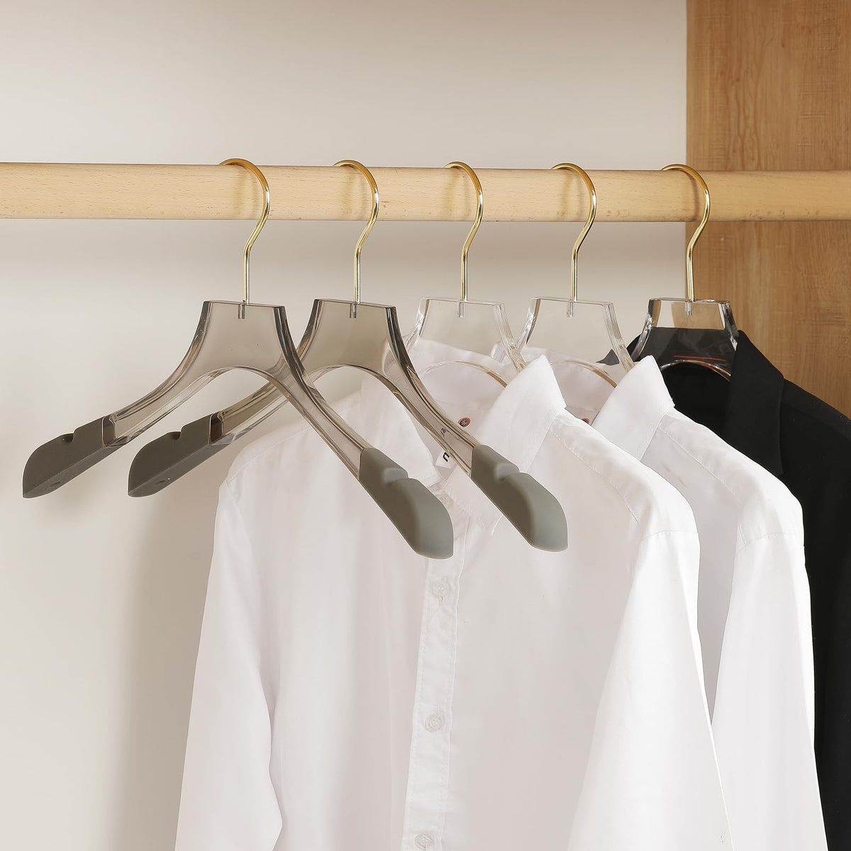 Besser 6 Pack Luxury Acrylic Hangers 38 cm,Gold Acrylic Hanger for Coat Suit,Premium Crystal Non-Slip Hangers with Gold Hook