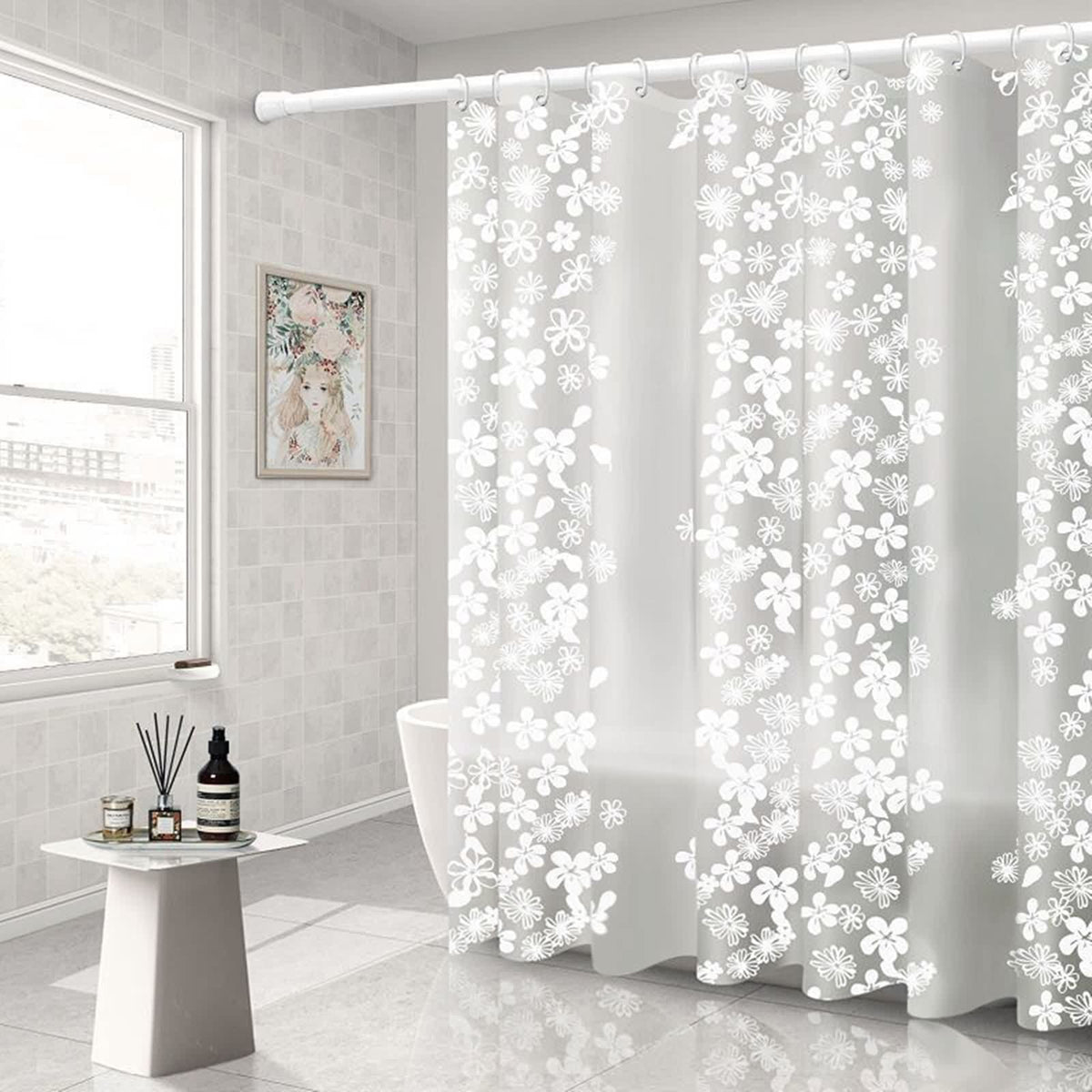 Shower Curtain Washable White Shower Curtain Vintage 200 x 240 cm Peva Snowflake for Home Dorm