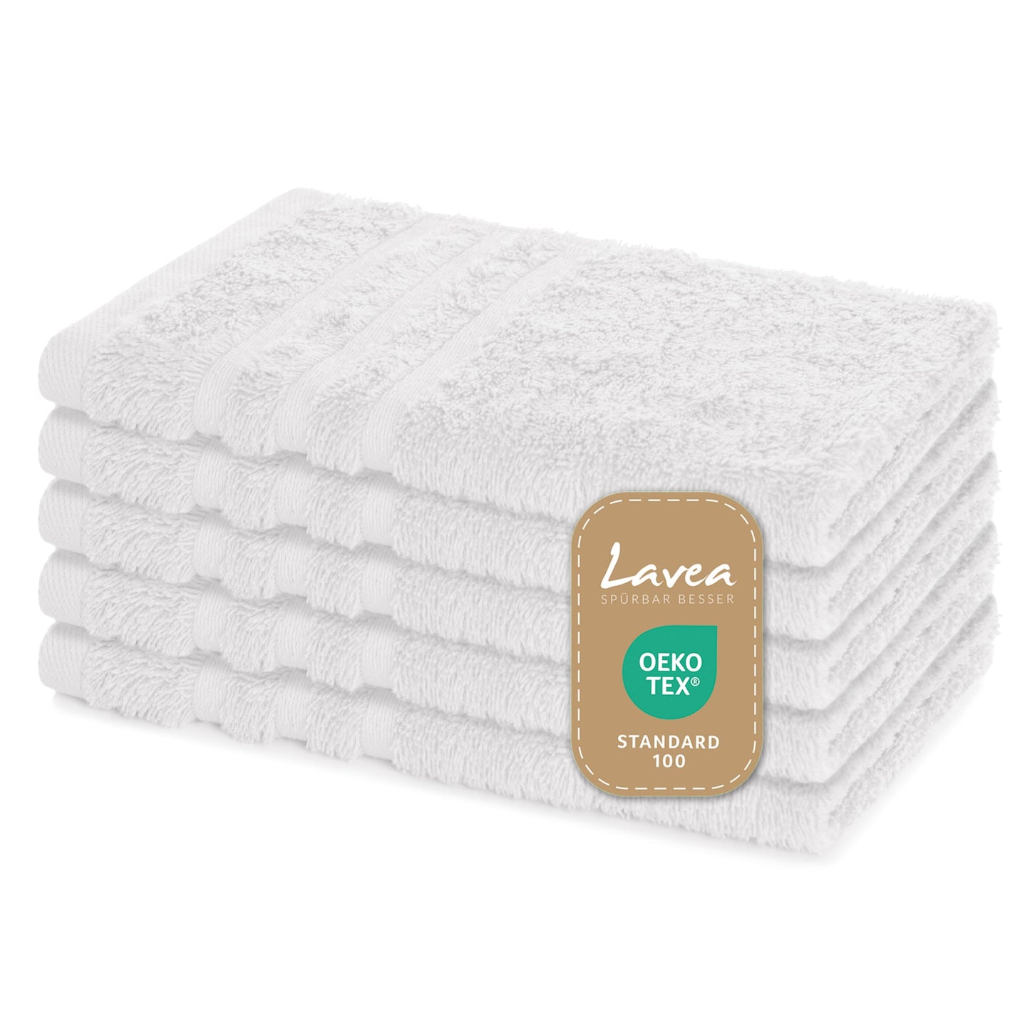 Lavea Set of 5 Guest Towels 30 x 50 cm - Soft and Absorbent Guest Towels Made of 100% Cotton, Terry Cloth Series Elena - Washable and Durable - White