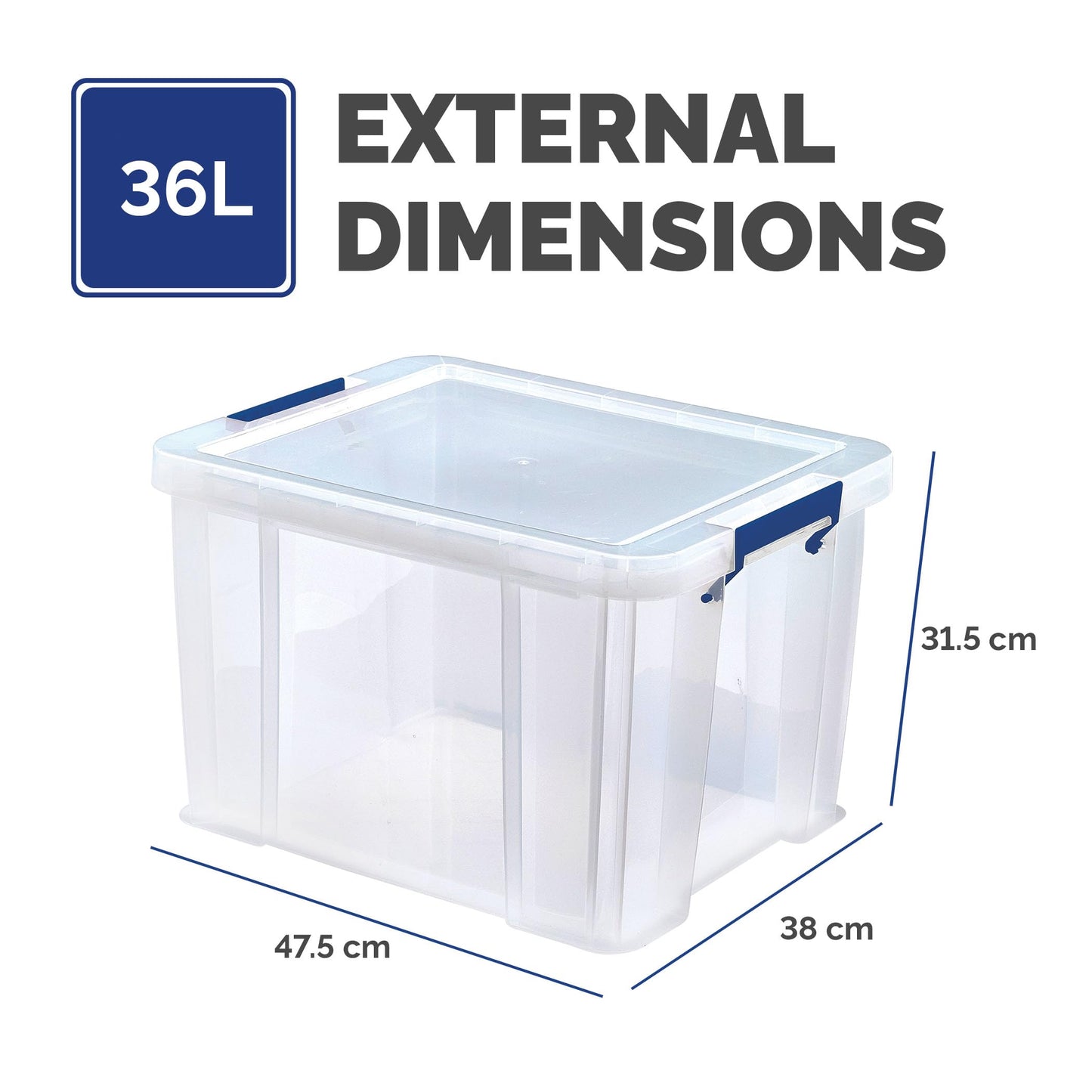 Bankers Box 3x 36L Plastic Storage Boxes with Lids. ProStore Super Strong Stackable Plastic Storage Boxes (31.5 x 47.5 x 38cm), Made in the UK, Clear