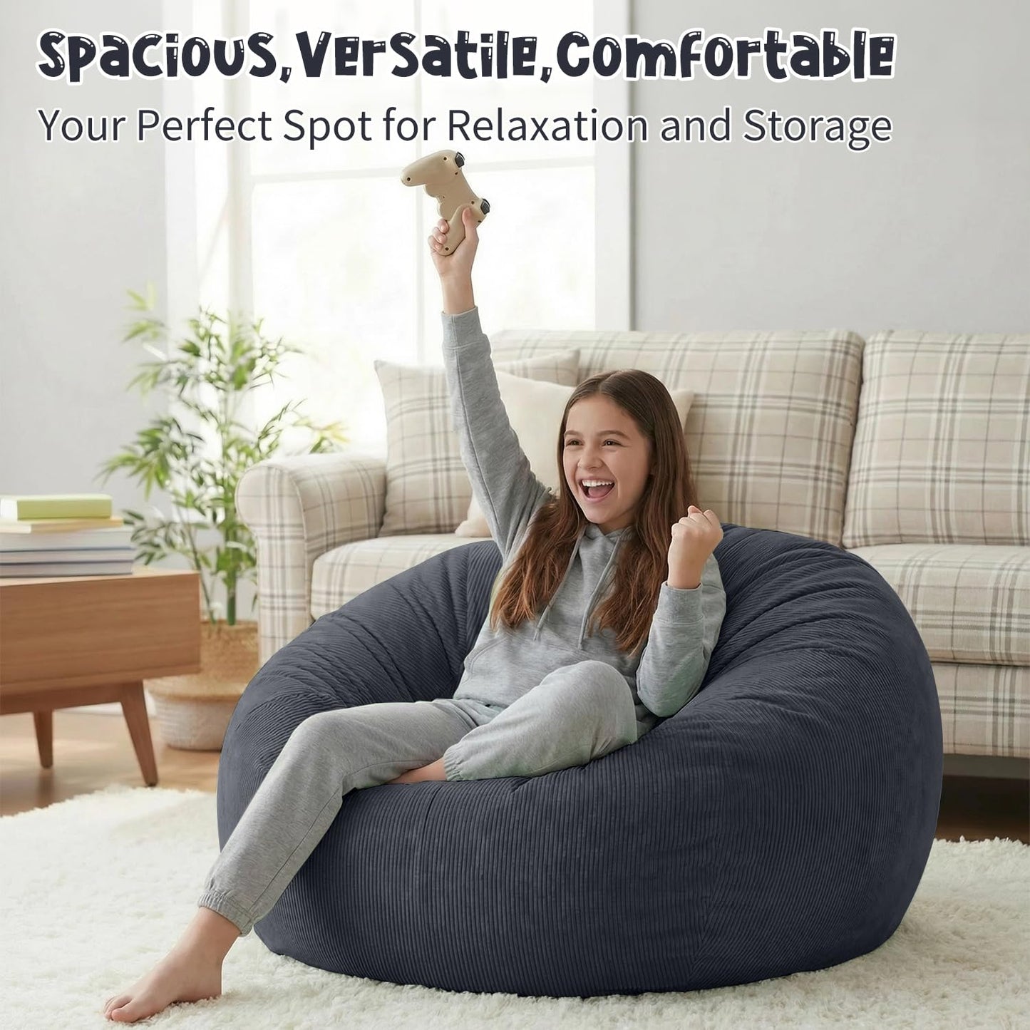 Nobildonna 3 ft Bean Bag Chair Cover (No Filler) for Adults and Kids 300L Extra Large Stuffed Animal Storage Bean Bag Washable Soft Premium Corduroy