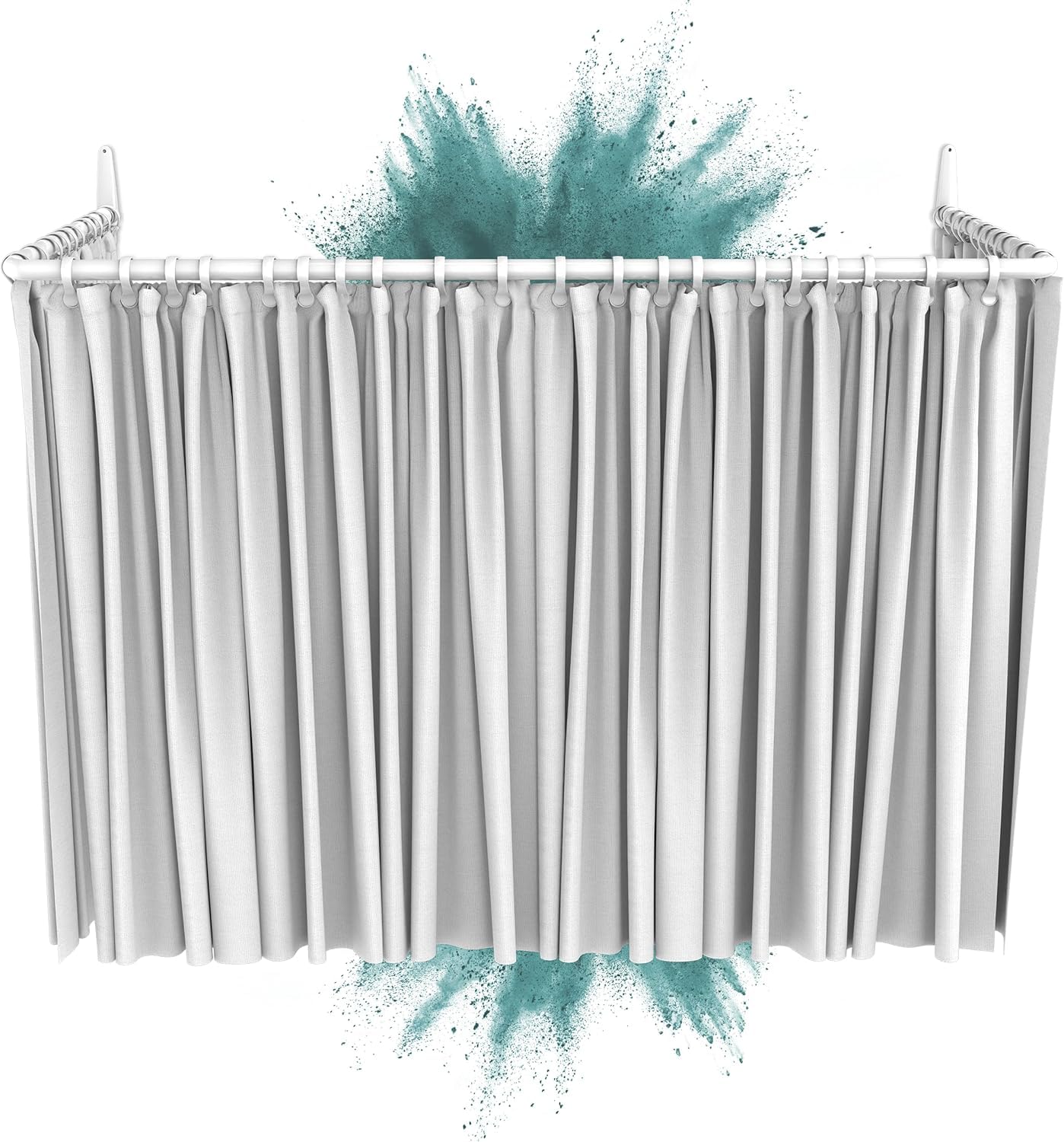 Erica Shower Curtain Rail L shape or U shape - 12 combinations in 1 - Corner or Wall mounted Shower Curtain Pole without Ceiling Bracket - White