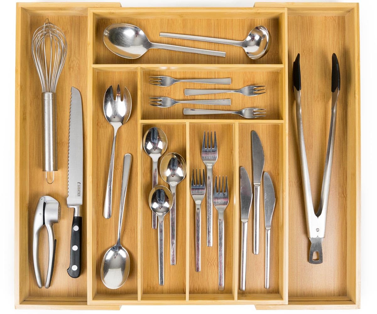 budu Cutlery Tray #50 (Depth 50 cm) Made of Bamboo - Drawer Organiser System for the Kitchen - Cutlery Tray for Bamboo Drawers - Extendable - Kitchen