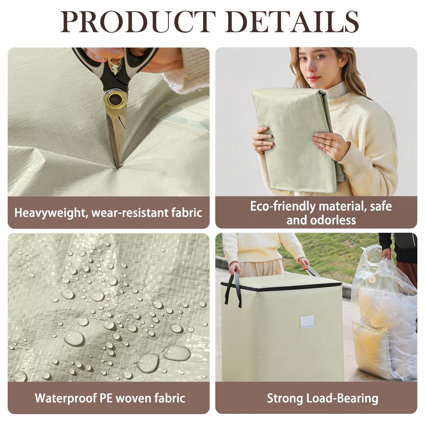 Large Packing Bag Beige 150 L Heavy Duty Moving Boxes