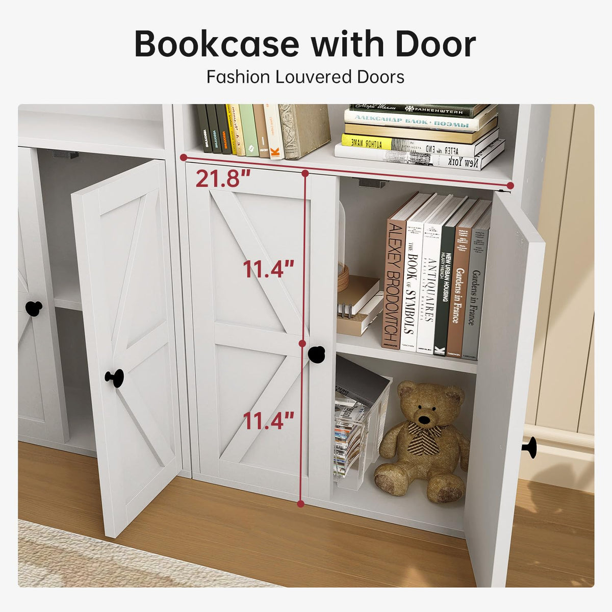 oneinmil Tall Bookshelf, 6 Tier Bookcase with Cabinet Doors, Modern Bookshelves Display Rack, Storage Cabinet for Home, Office, Living Room, White