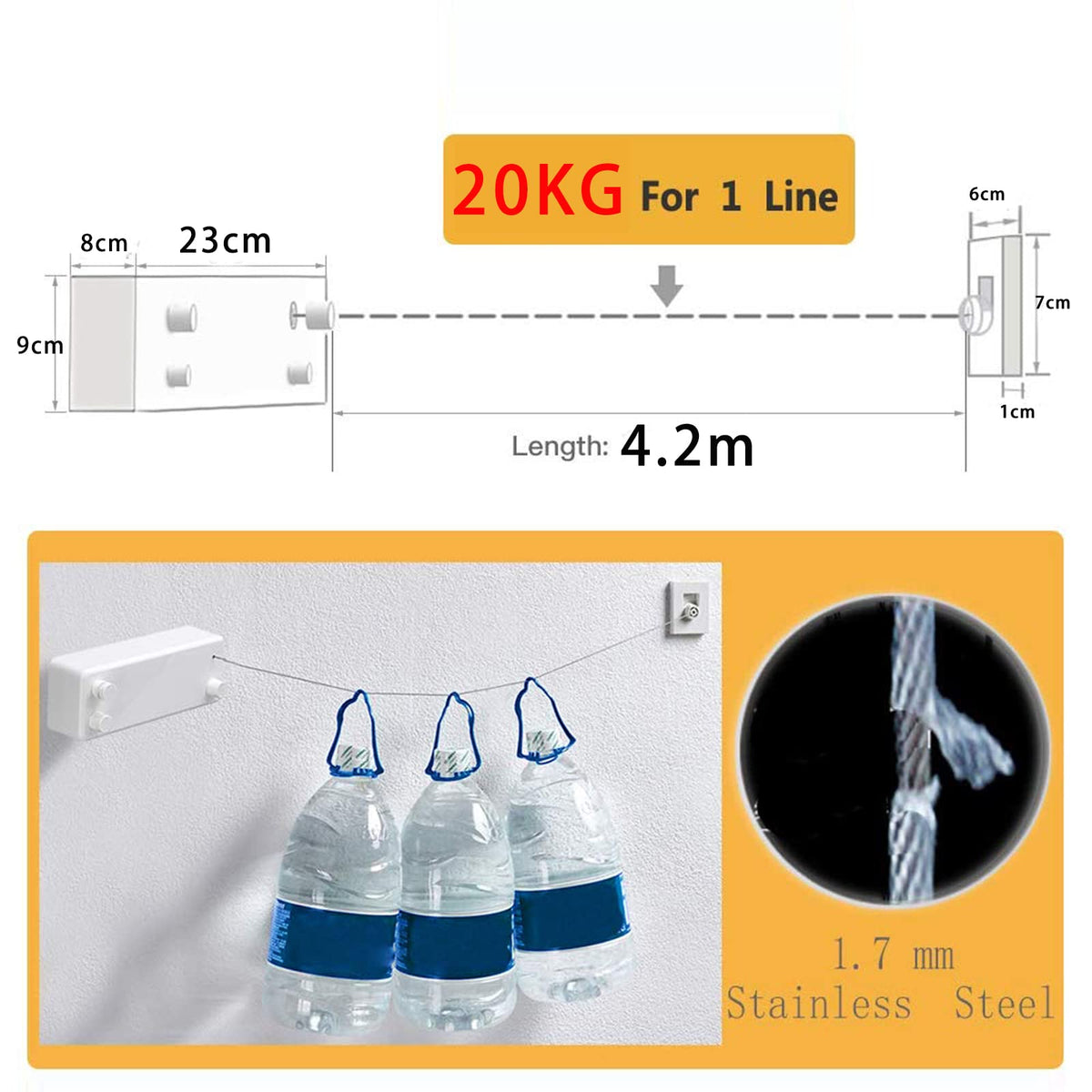 JOOM Retractable Clothesline Indoor Outdoor Clothing Rope washing line Heavy Duty Stainless Steel Line Wall Mounted Laundry line for Bathroom Hotel