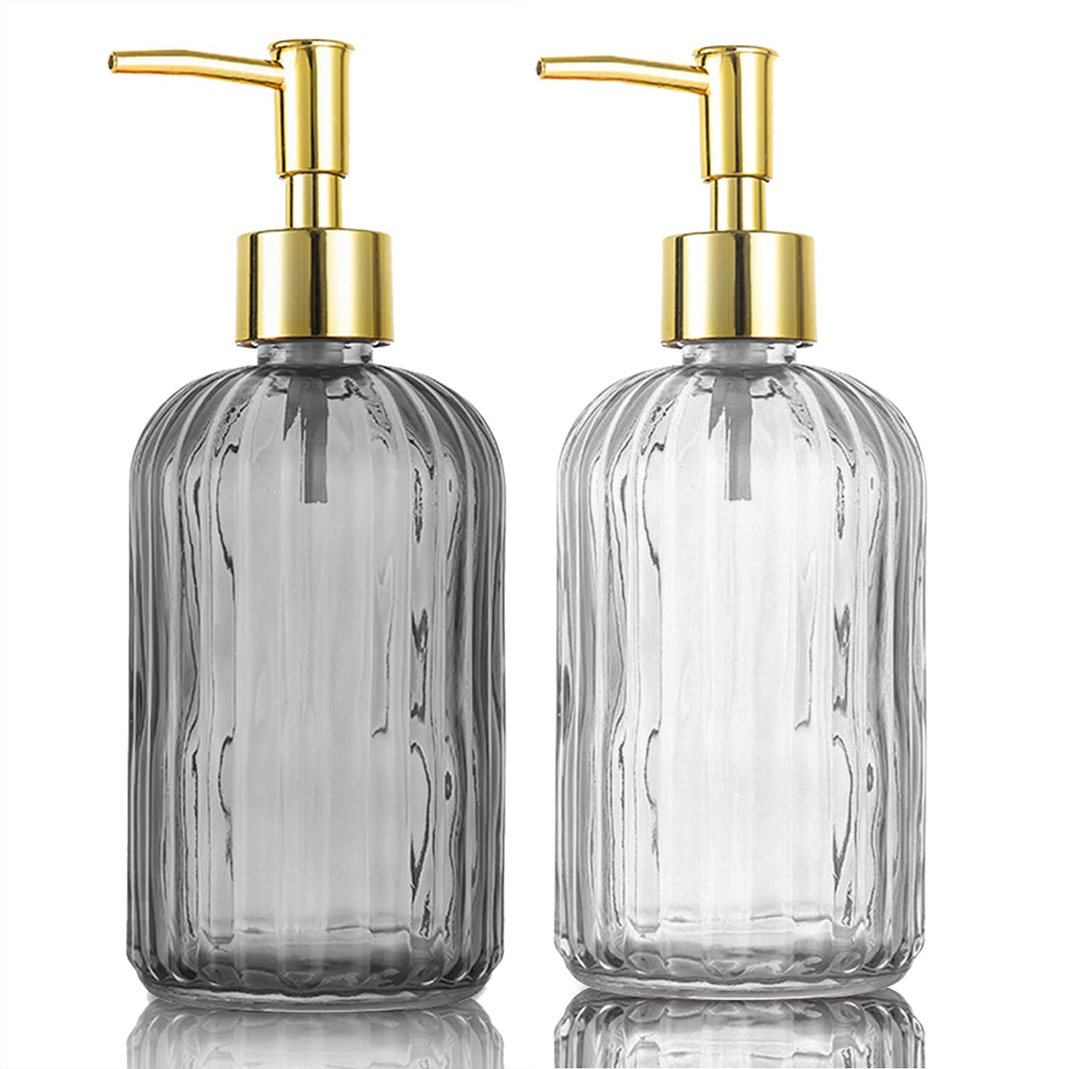 HOHAOO Versatile Glass Soap Dispenser Bottle with Pump, 14 Oz Dripless Pump Bottle, Refillable Liquid Hand Jar Dispenser for Bathroom, Countertop,