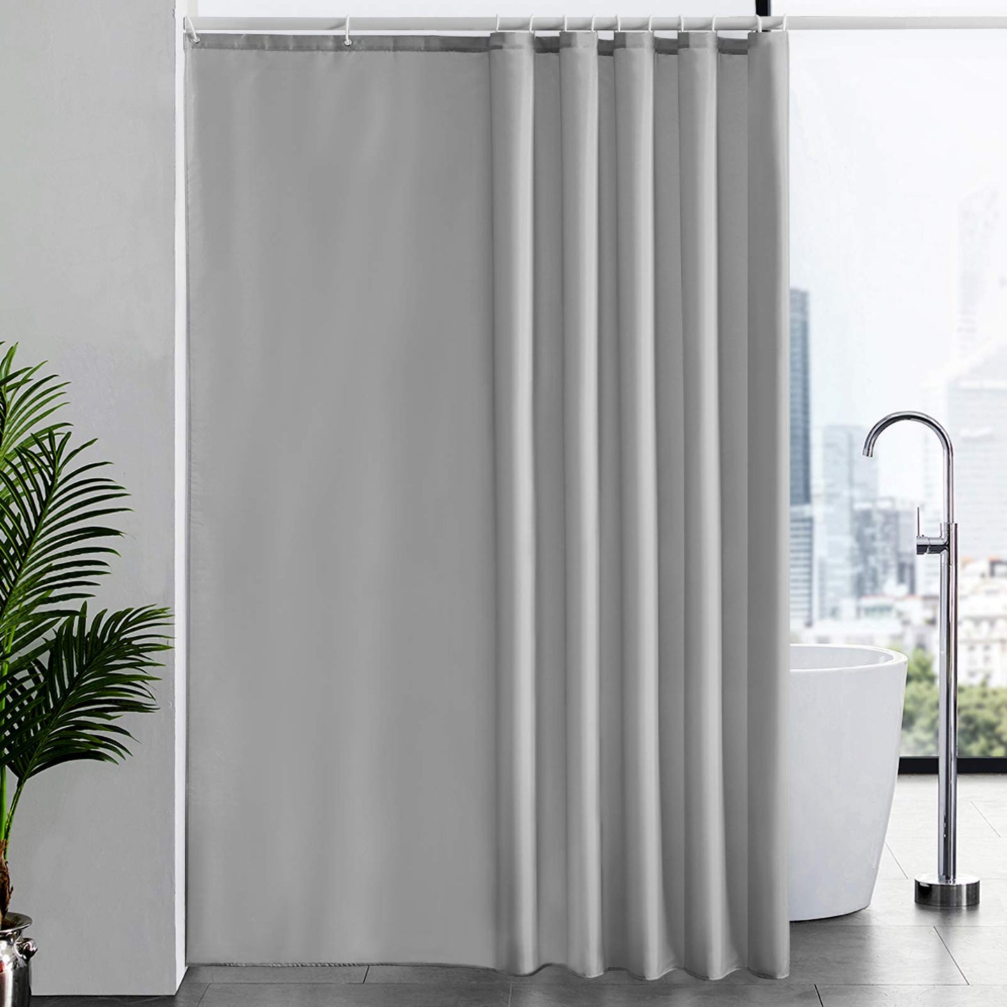 Furlinic Extra Long Shower Curtain With Hooks 100% Polyester Bathroom Shower Curtain Waterproof Grey 200x240cm 78x94 Inch.