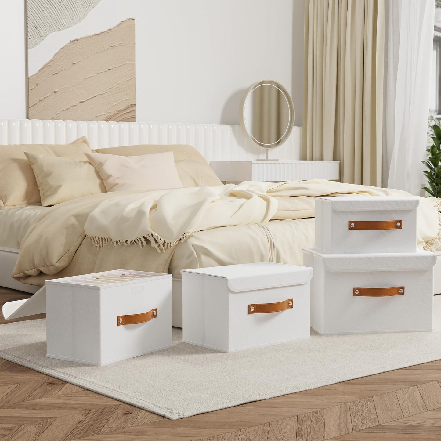 OUTBROS Storage Boxes with Lids 3 Pack, Organiser 45x30x30 cm, White