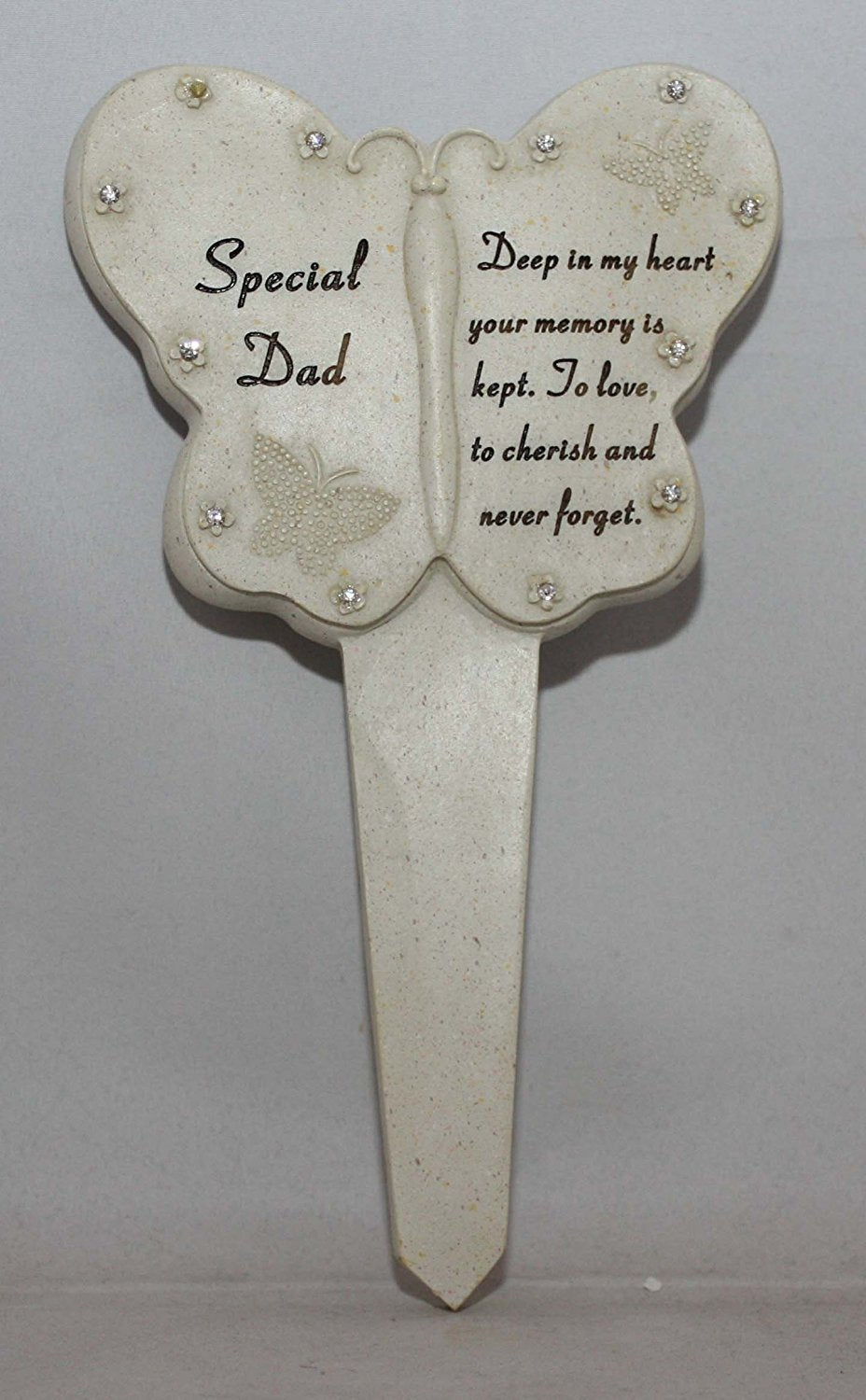 Dad Diamante Memorial Butterfly Stake Garden Stone Plaque Grave Ornament pushes in ground