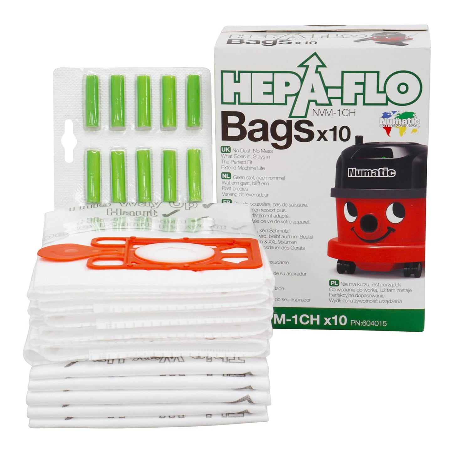 Reliapart GENUINE Numatic Henry Hetty Hepa-Flo SMS Dust (10 Bags + 10 Freshener Sticks) NVM-1CH for Henry Hetty James NRV200 NVR225 RSV200 Series
