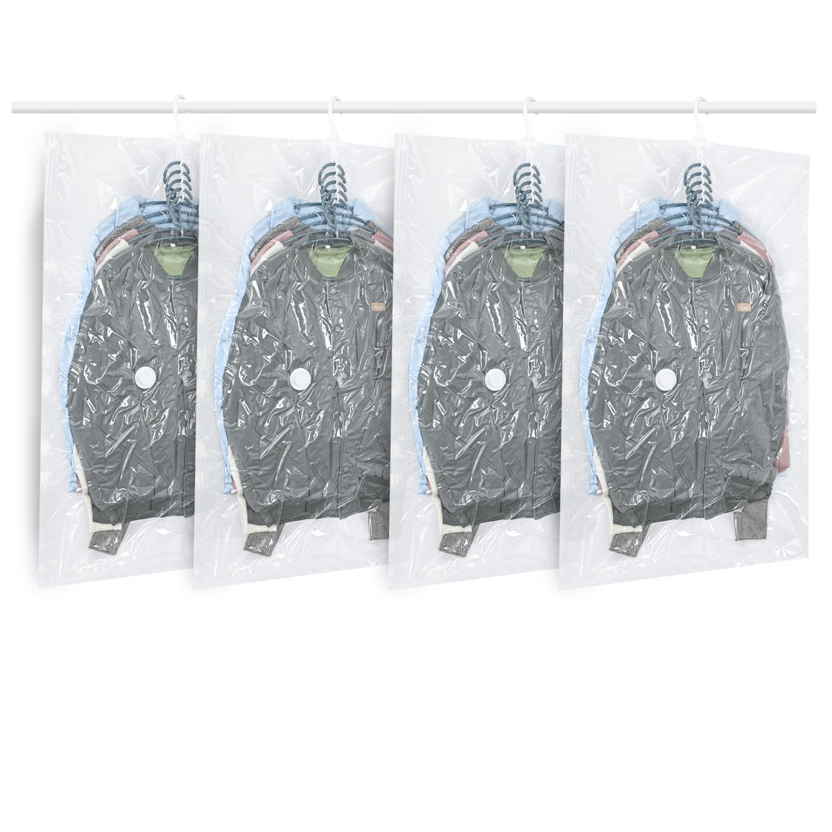 Hanging Vacuum Storage Bags, ZWMYF 4 PCS Space-saving Vacuum Bag for Clothes, Suits, Dresses, Coats or Jackets