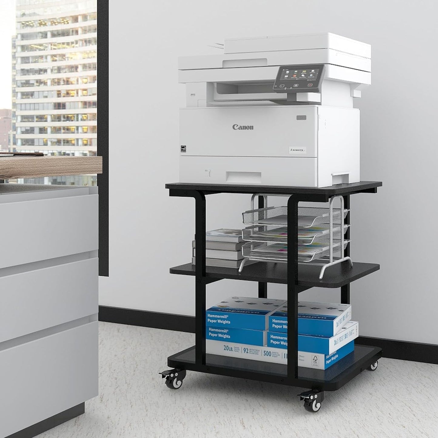 PUNCIA 3-Tier Laser Printer Stand with Storage Heavy Duty Rolling Cart