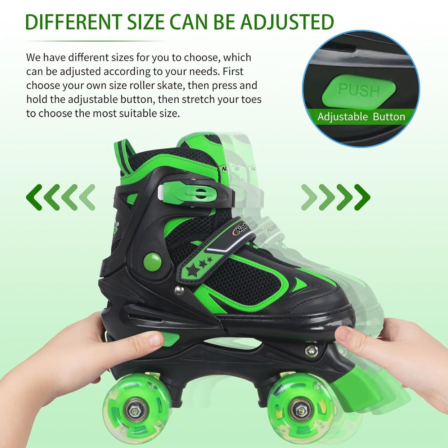 Nattork Kids Roller Skates for Boys Girls, 4 Sizes Adjustable Roller Skates with All Light up Wheels, Full Protection for Children's Indoor Outdoor
