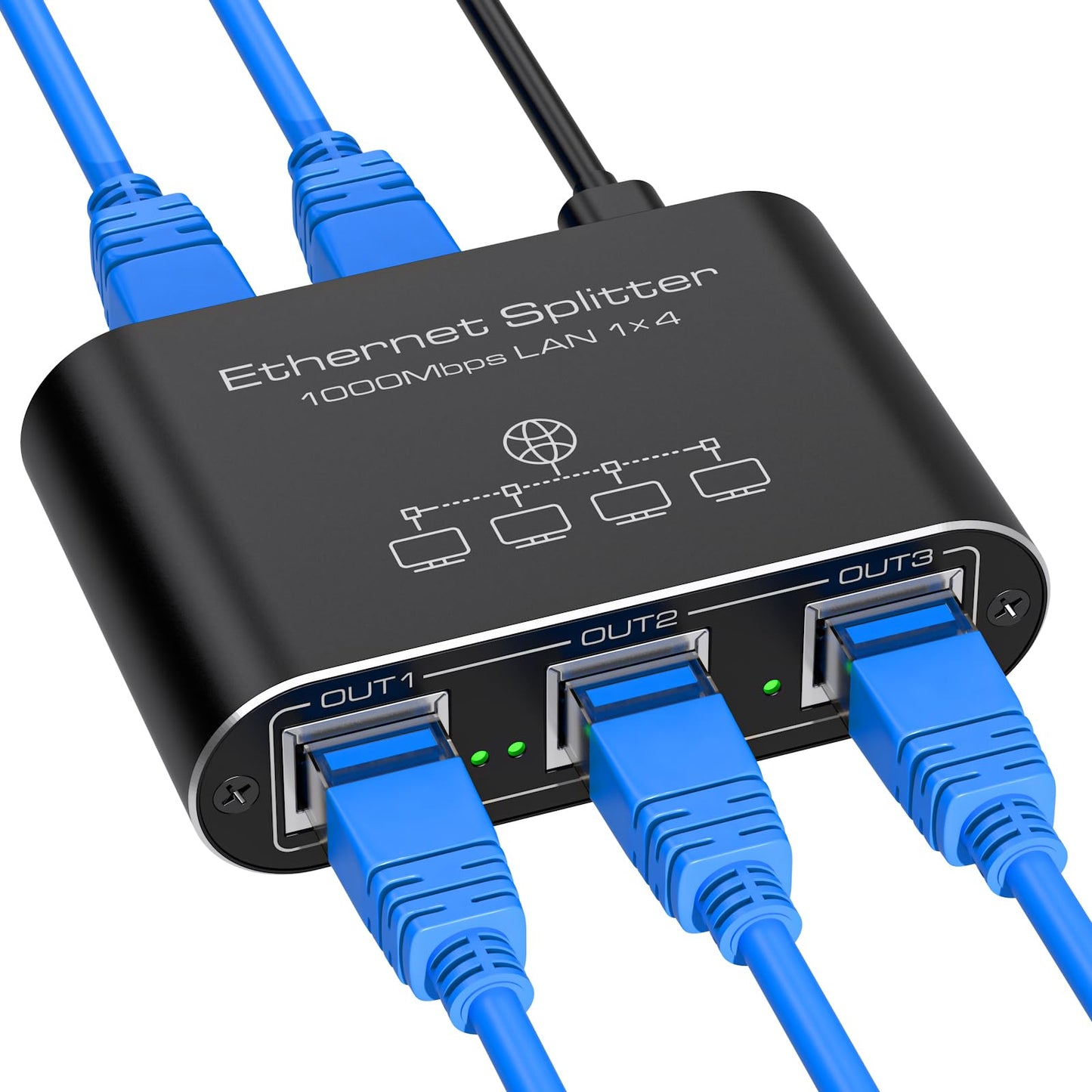VEDINDUST Ethernet Splitter 1 to 4 1000Mbps Aluminium Internet Splitter Lan Network Switch Port for Computers Hubs Routers Set-Top Boxes